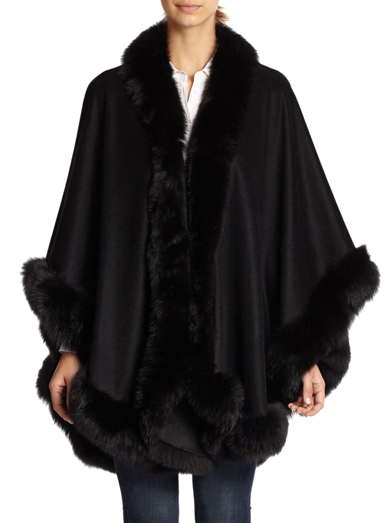 Sofia Cashmere Dyed Fox Furtrim Cashmere Wrap in Black Lyst
