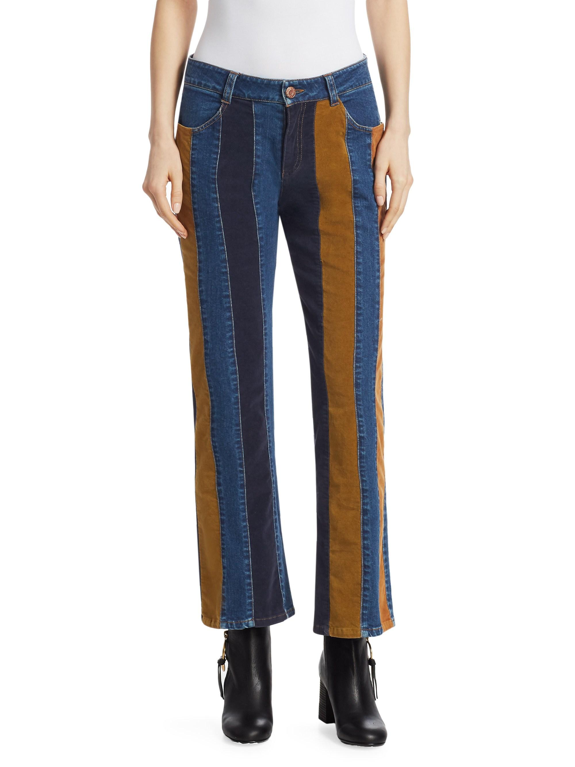 See By Chloé Denim Striped Flare Trousers in Blue | Lyst