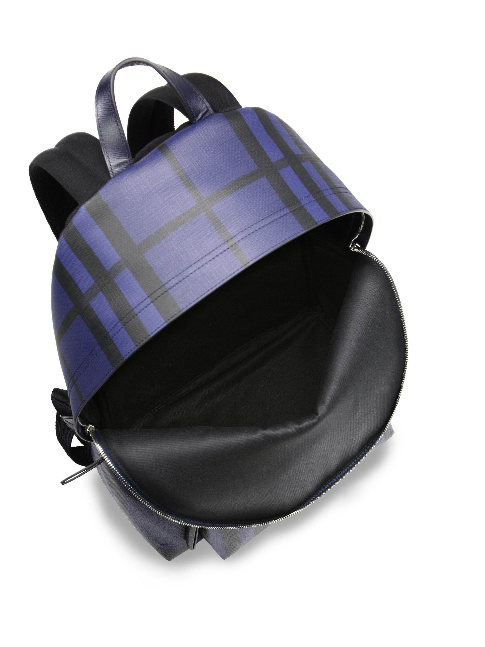 blue checkered backpack