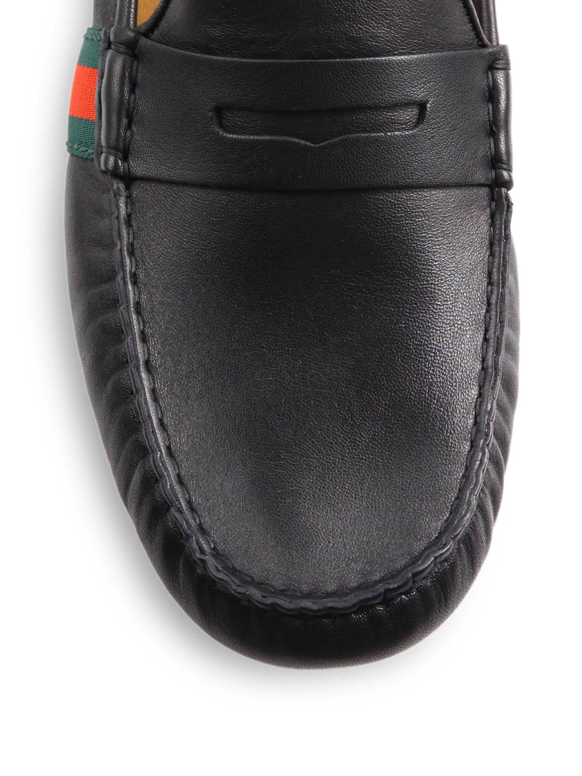 Gucci Signature Web Leather Drivers in Black for Men - Lyst