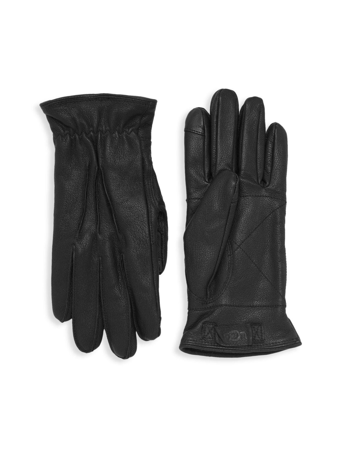 UGG 3 Point Leather Tech Gloves With Sherpa Lining in Black for Men
