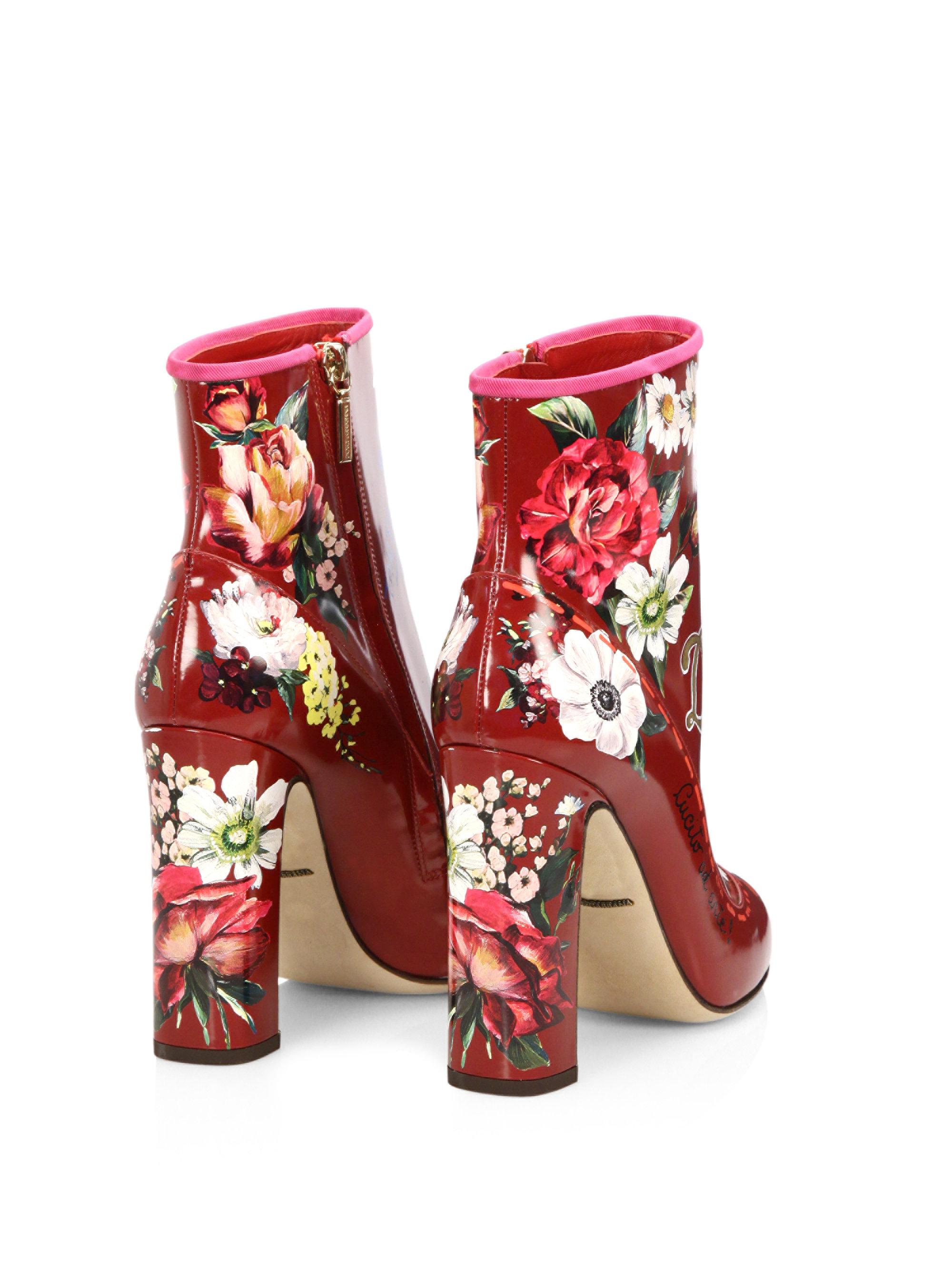 red floral boots