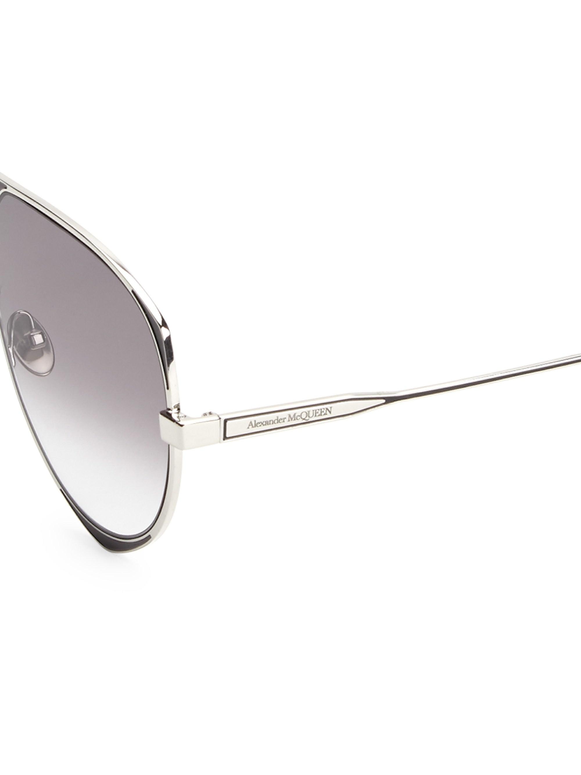 Alexander McQueen 61mm Geometric Aviator Sunglasses in Silver (Metallic