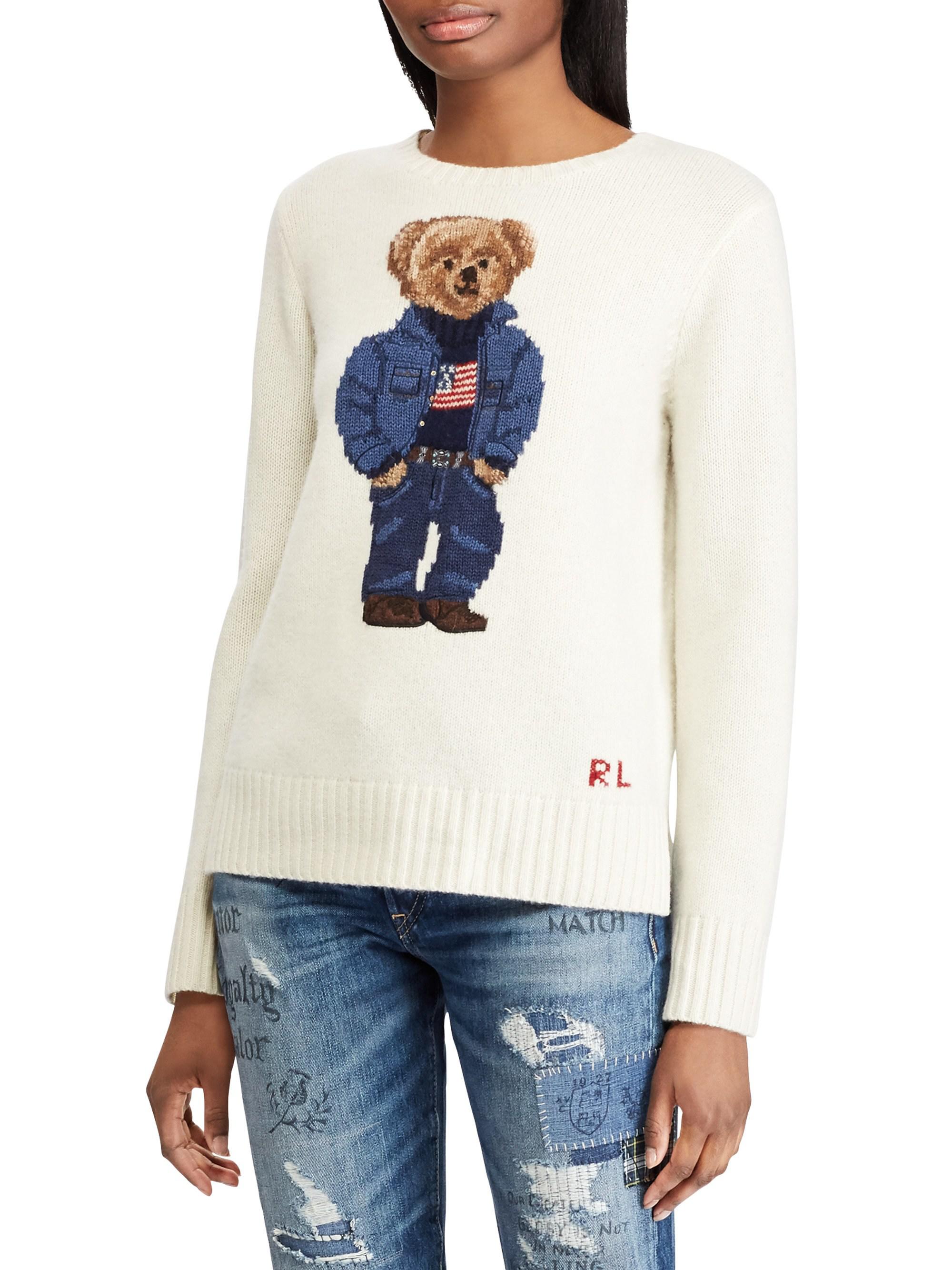 Polo Ralph Lauren Wool Teddy Bear Intarsia Sweater in Cream (Natural) - Lyst