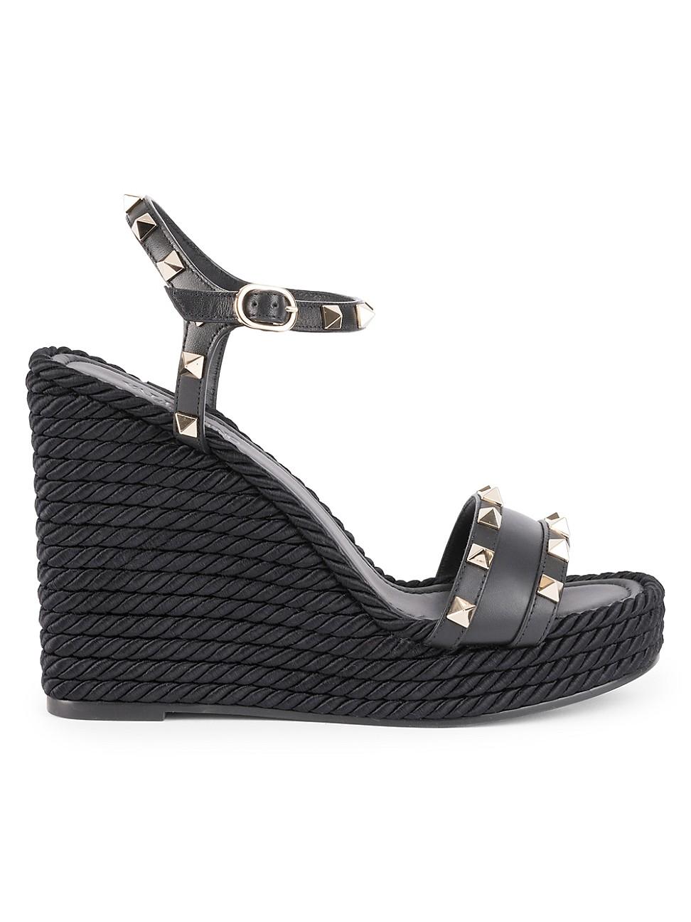 Valentino Torchon Rockstud Leather Wedge Sandals in Black - Save 50% - Lyst