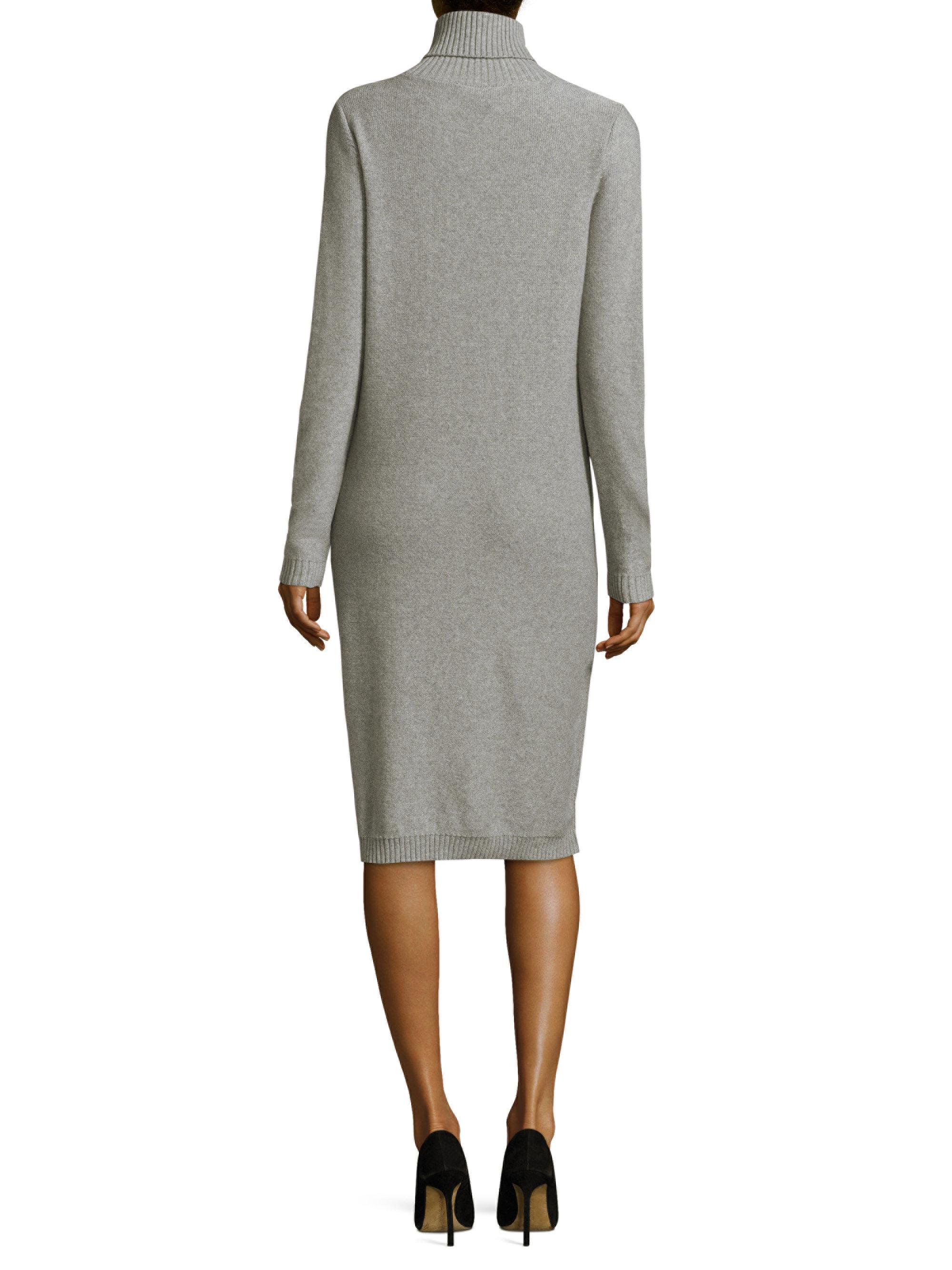 Lyst - Peserico Cable-knit Turtleneck Sweater Midi Dress in Gray
