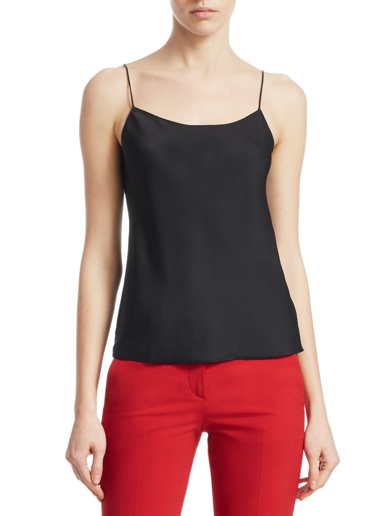 Theory Stretch Silk Slip Tank in Black Lyst
