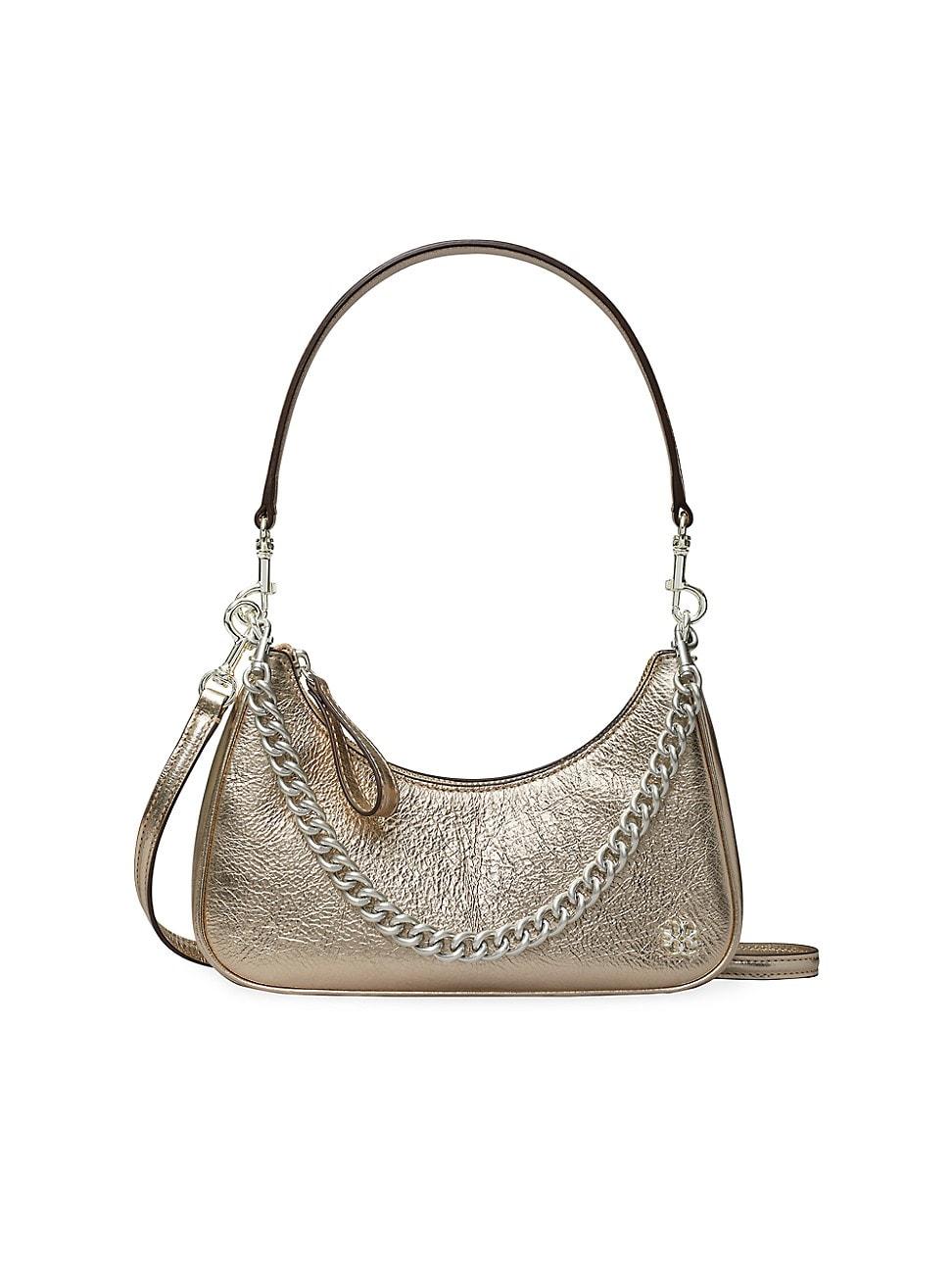 Tory Burch Small Mercer Metallic Leather Shoulder Bag in Gray Lyst