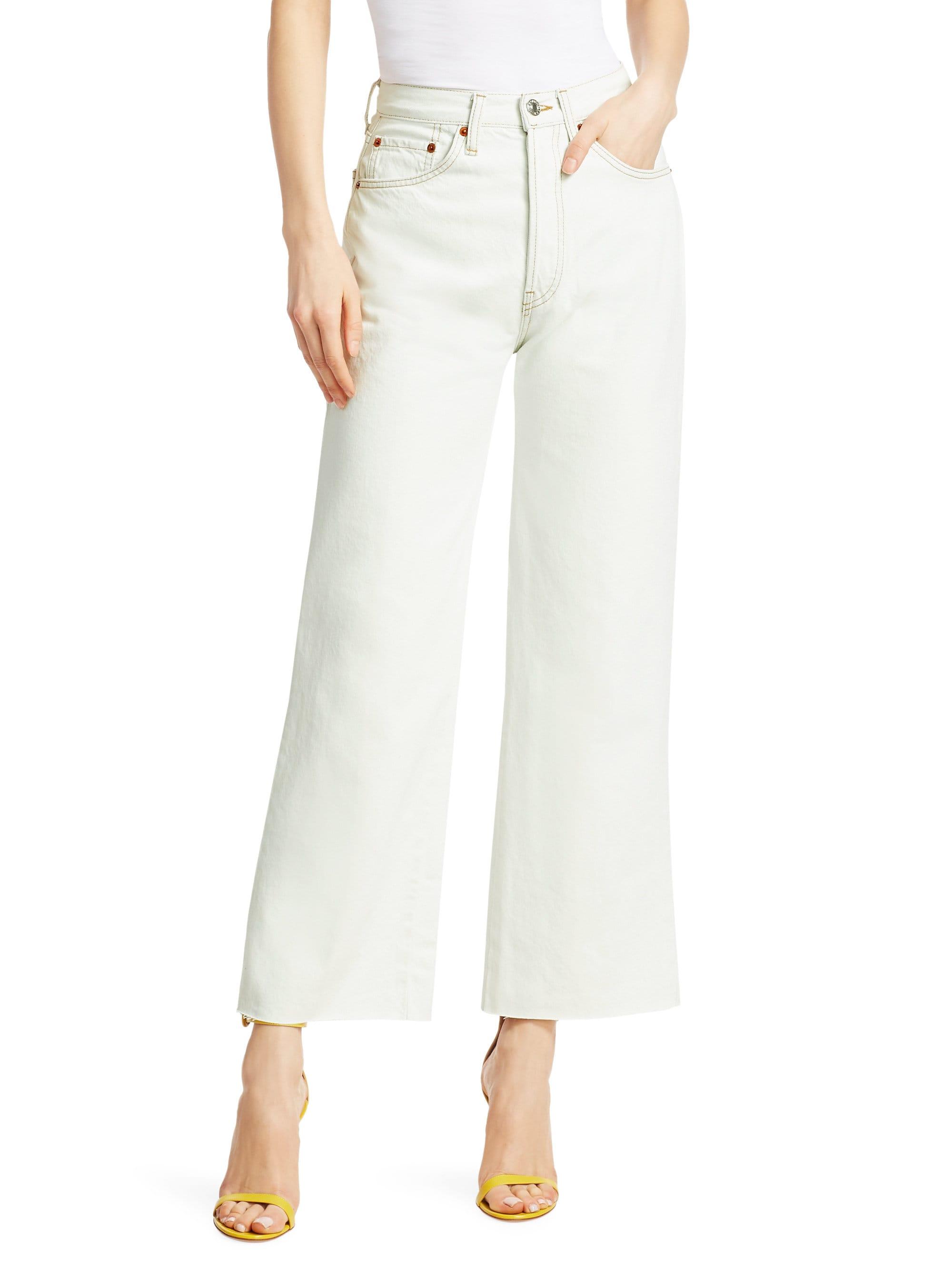 wide leg cropped white jeans