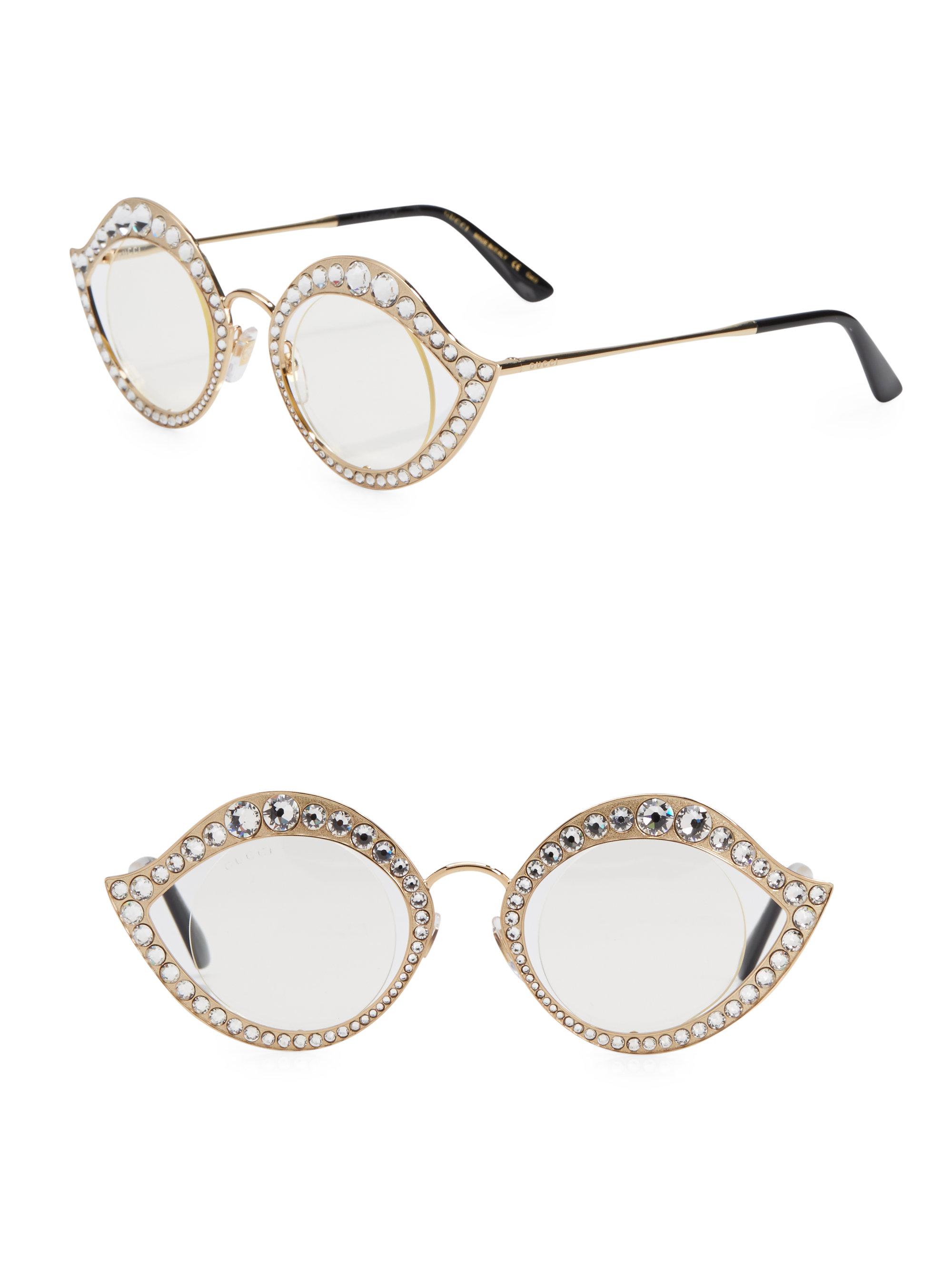 Gucci Crystal-studded Cat Eye Glasses in Metallic | Lyst
