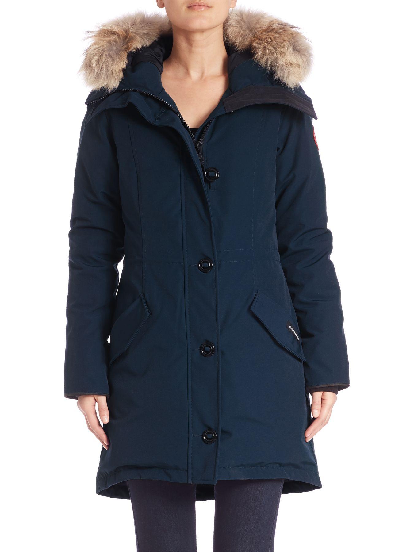 Canada Goose Synthetic Rossclair Fur Trim Down Parka in Blue - Lyst