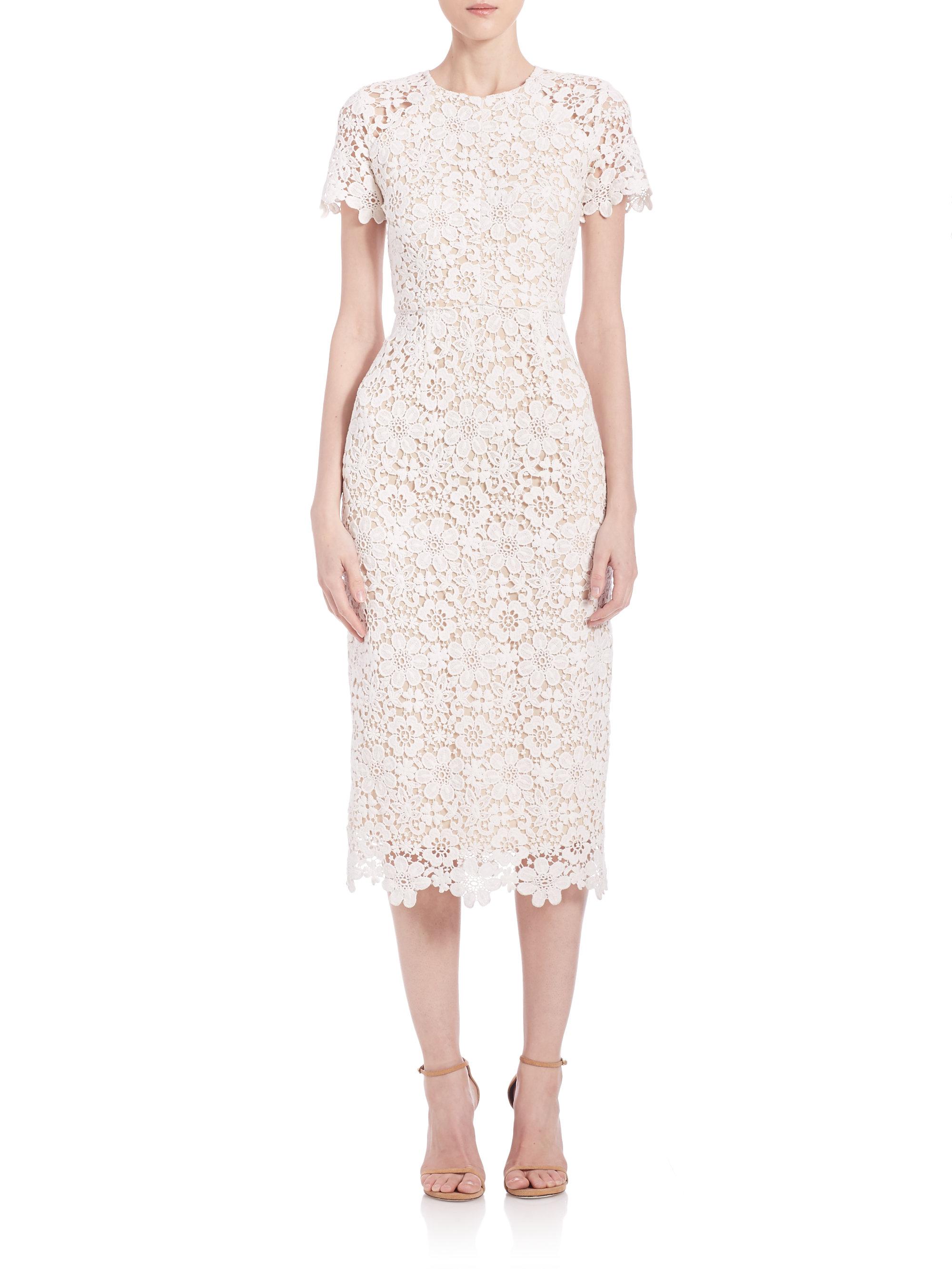 Shoshanna Guipure Lace Midi Dress in White Lyst