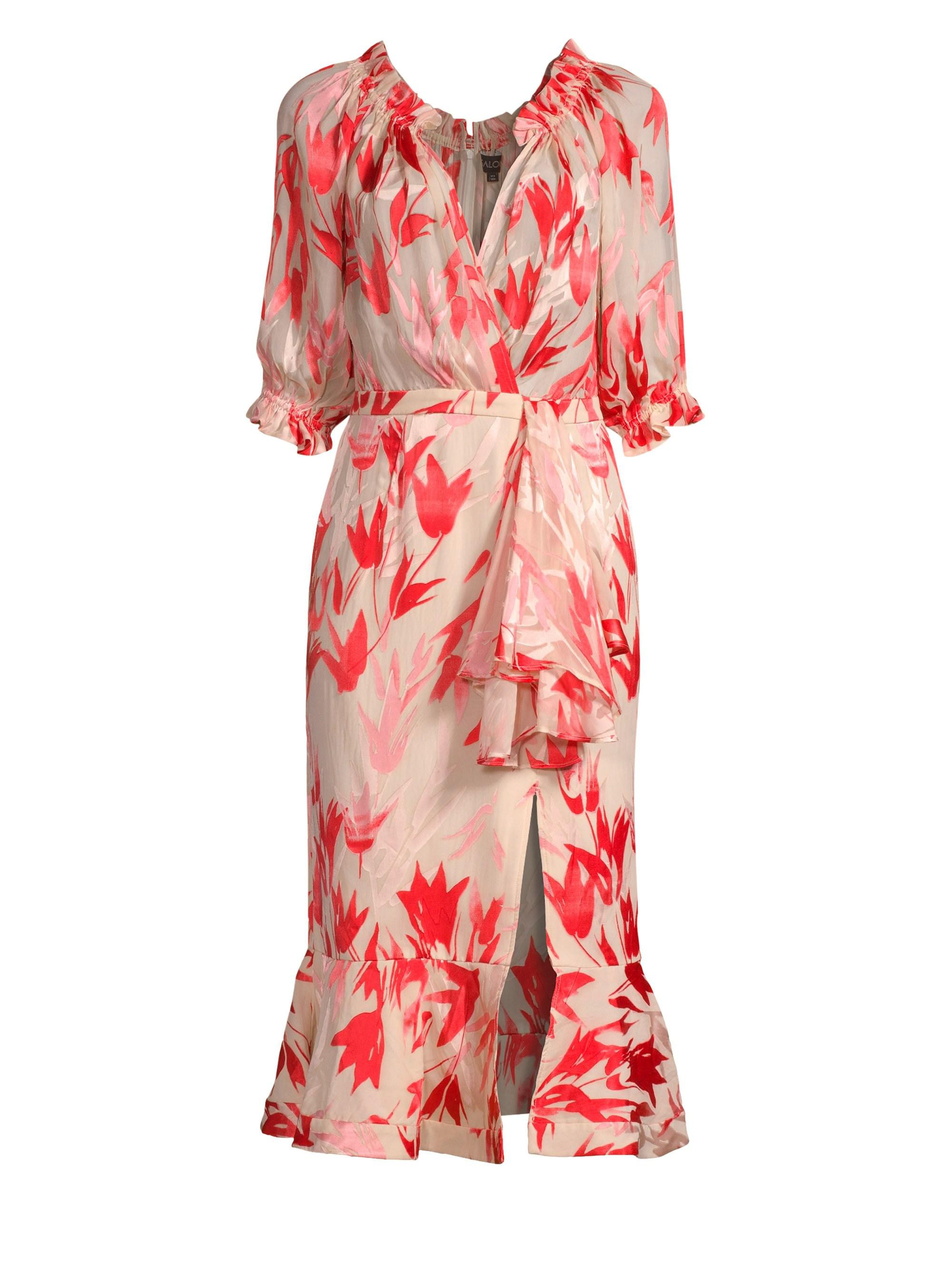 Saloni Olivia Floral Silk Midi Dress | Lyst