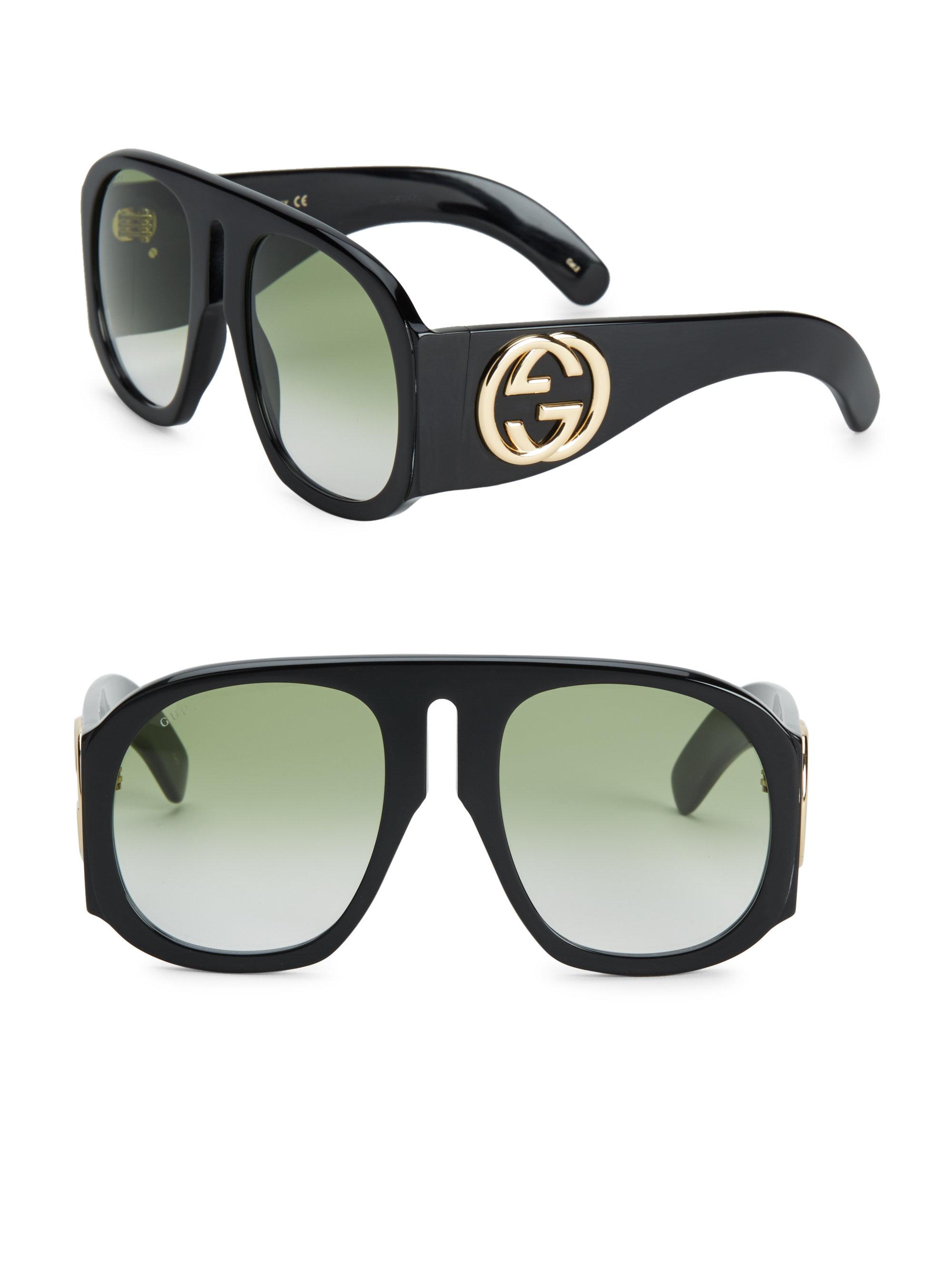Gucci 57mm Aviator Sunglasses in Black 