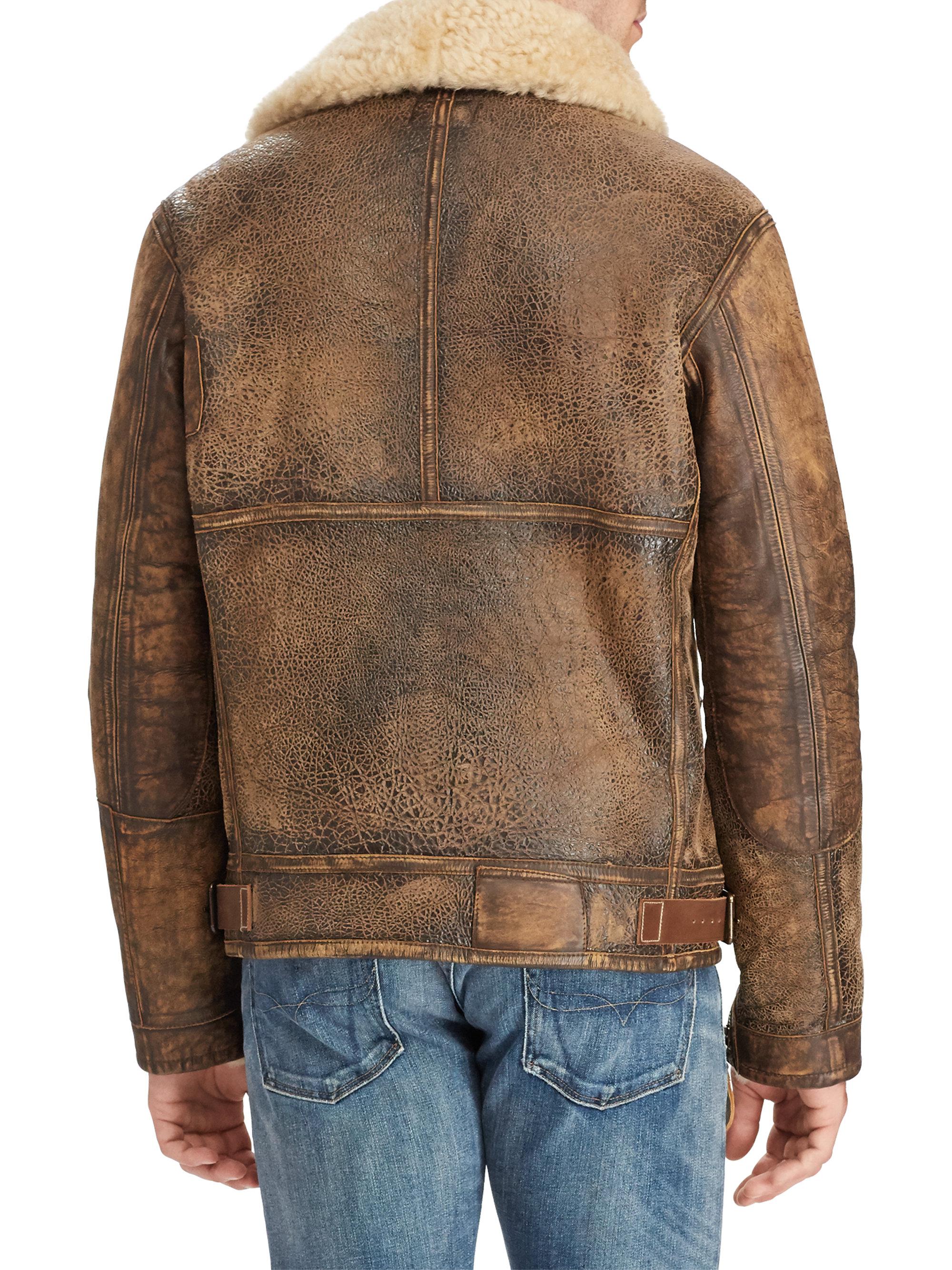 Polo Ralph Lauren Shearling-trimmed Leather Bomber Jacket in Brown for Men  | Lyst