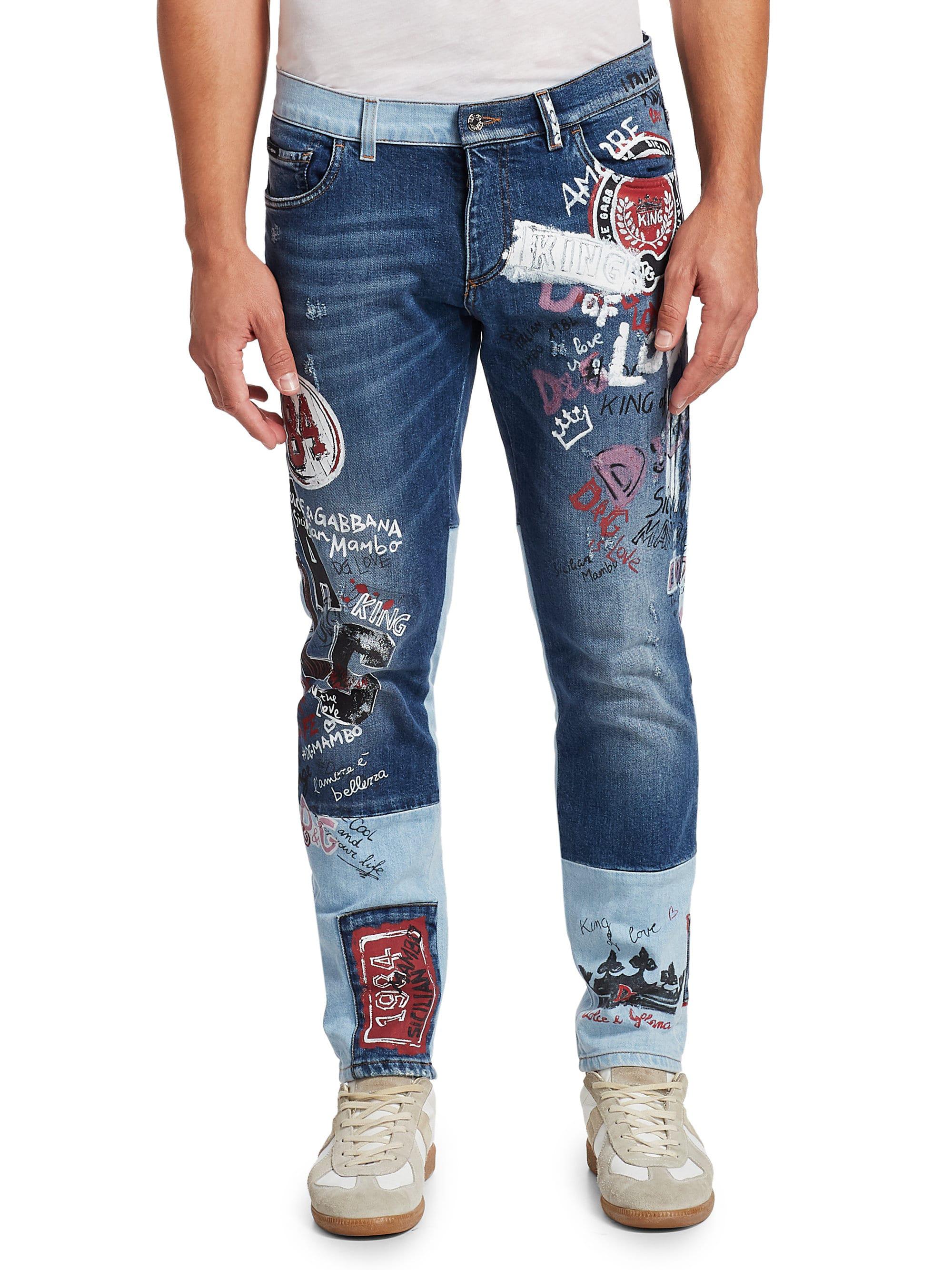 Dolce & Gabbana Denim Multi-patch Embroidered Jeans in Blue for 