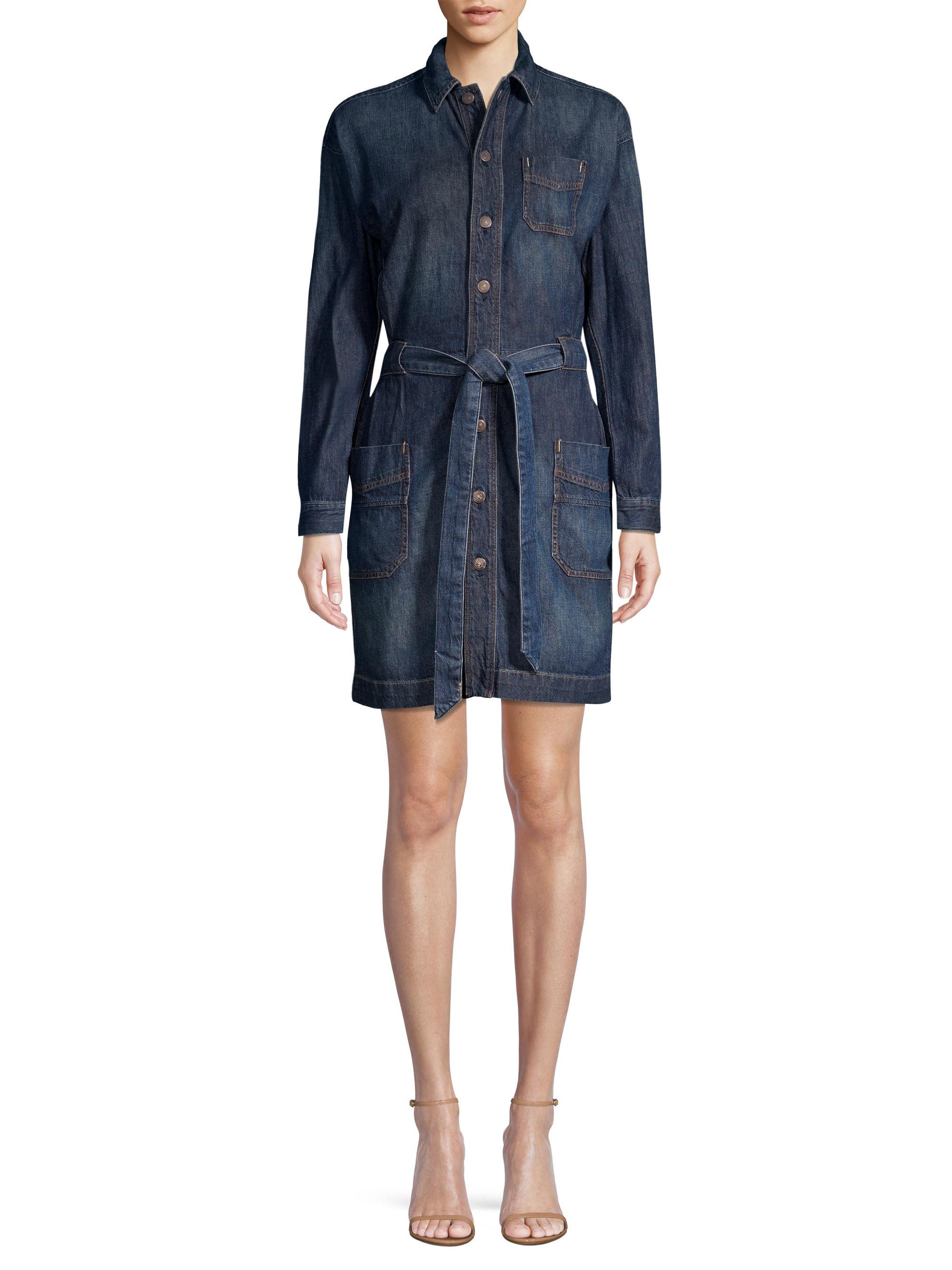 tie waist denim shirt