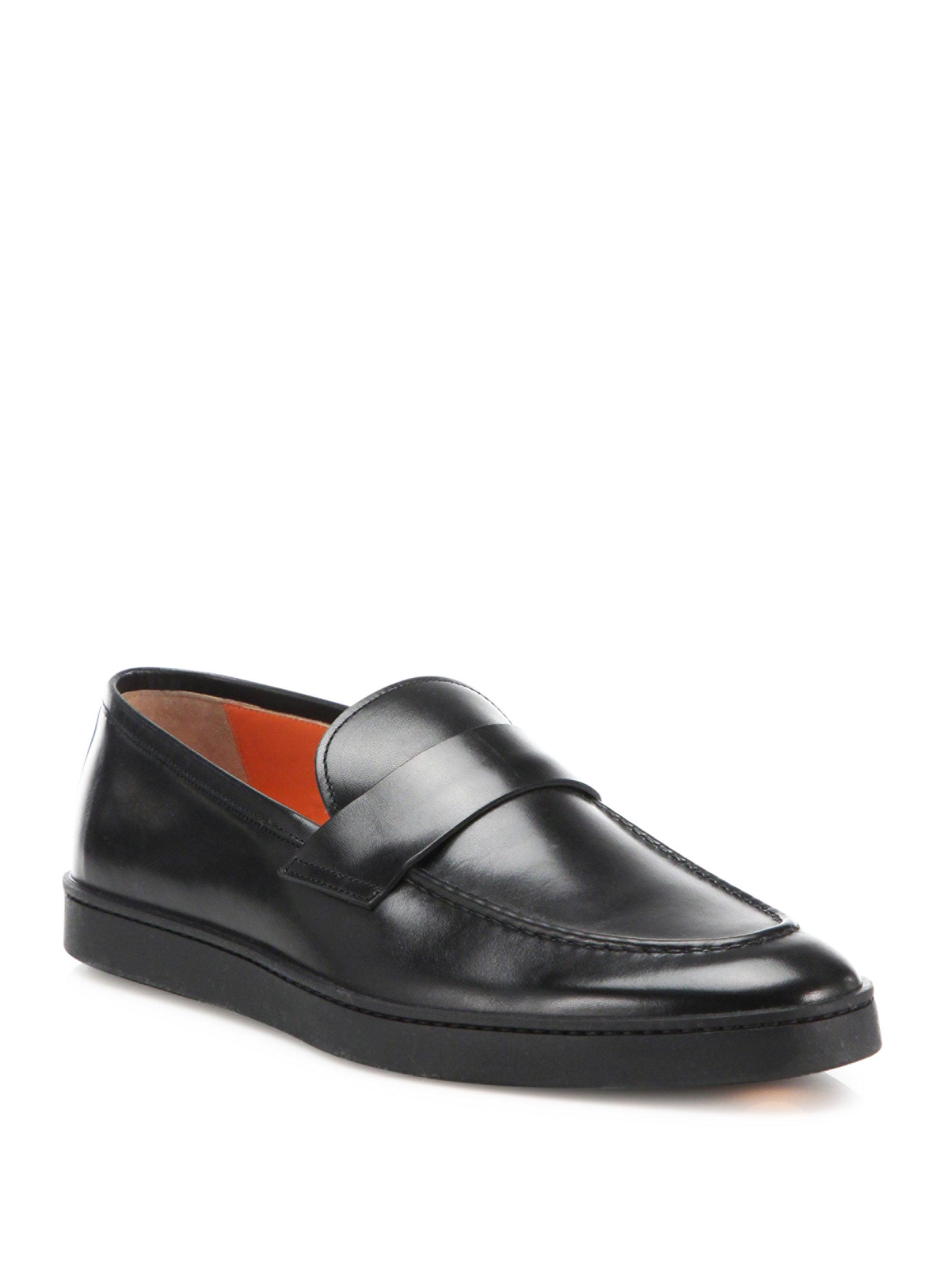 Santoni Sneaker Sole Leather Penny Loafers in Black for Men - Lyst