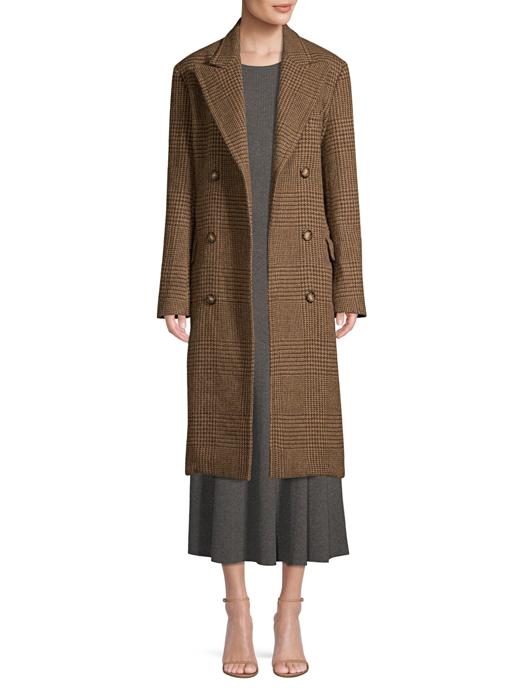 Wool Houndstooth Trench Coat - Brown 