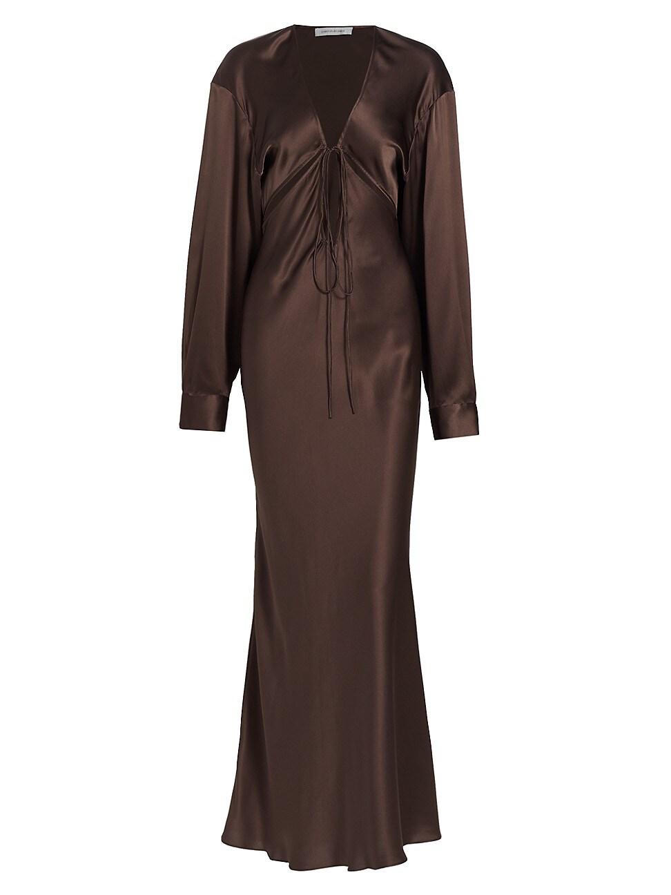 Christopher Esber Triquetra Tie-front Silk Dress in Brown | Lyst