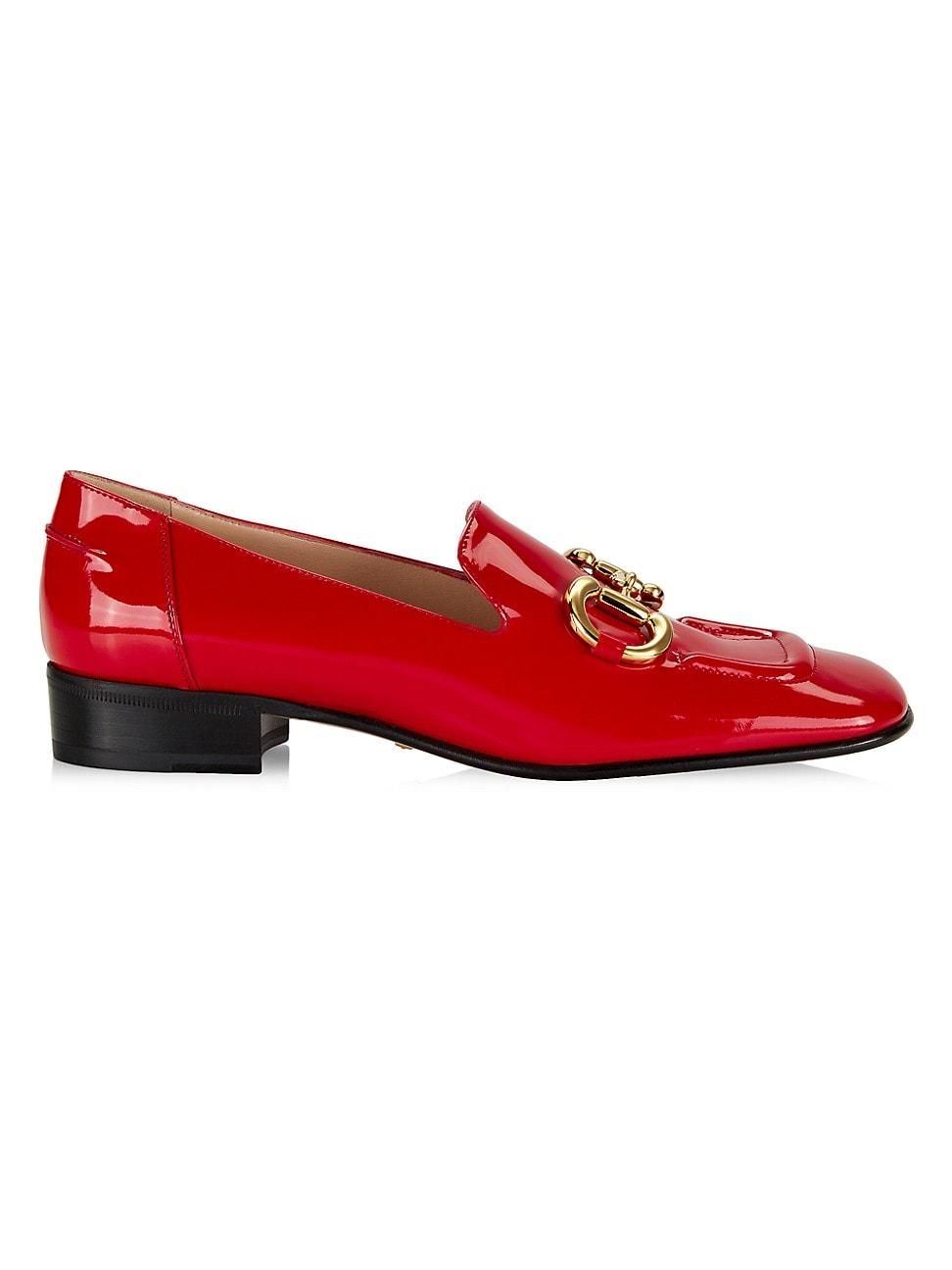 Gucci Patent Leather Buckle Loafers in Red | Lyst