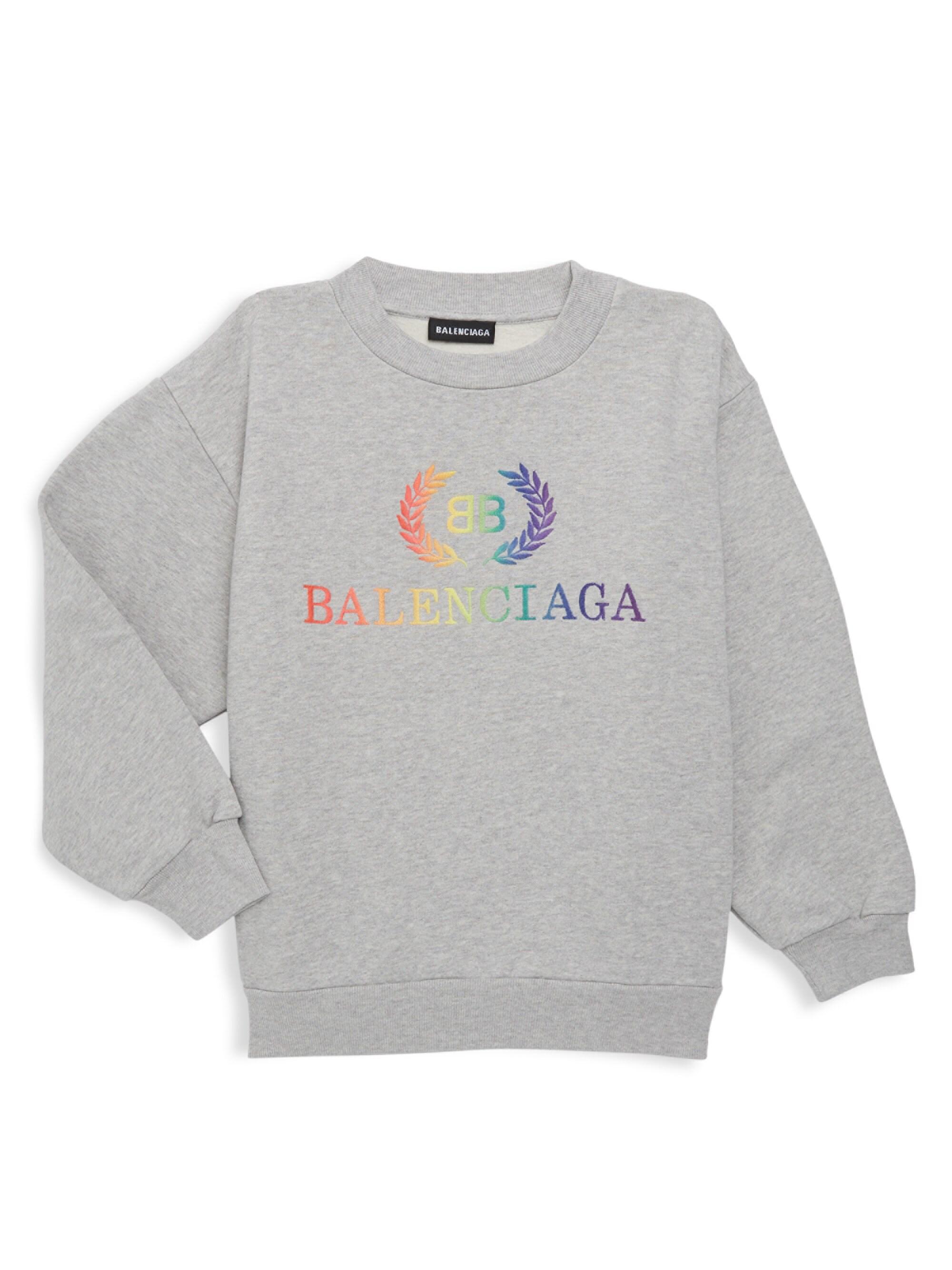 Balenciaga Rainbow Logo Crest Sweatshirt in Heather Grey (Gray) - Lyst