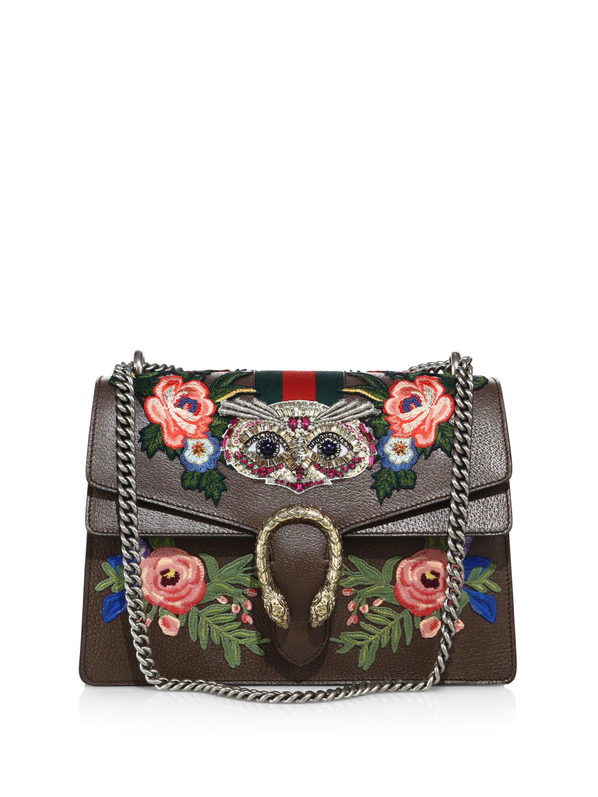Lyst - Gucci Dionysus Medium Embroidered Metallic Leather Shoulder Bag in Gray