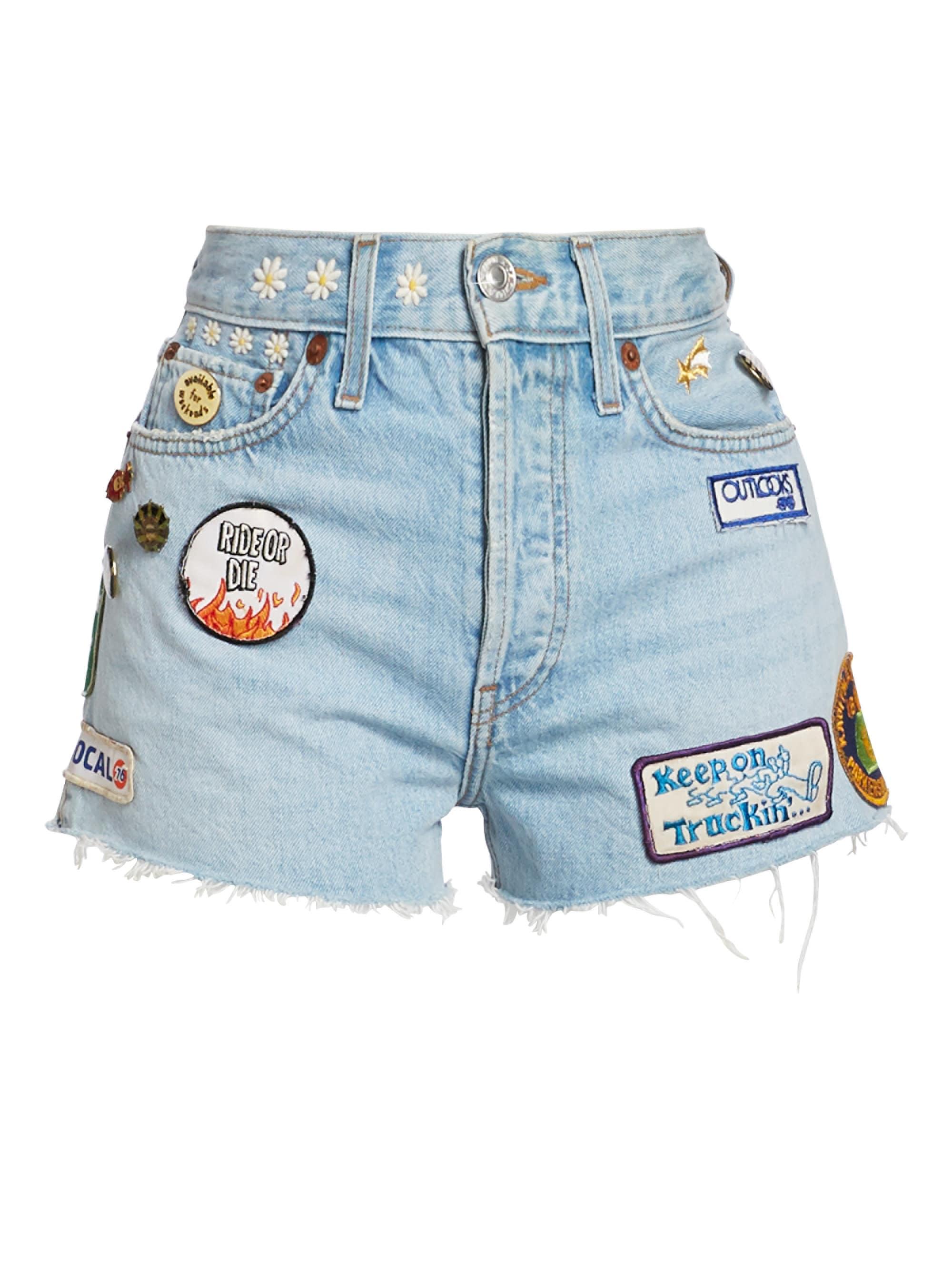 Denim Embellished Patch Jean Shorts 