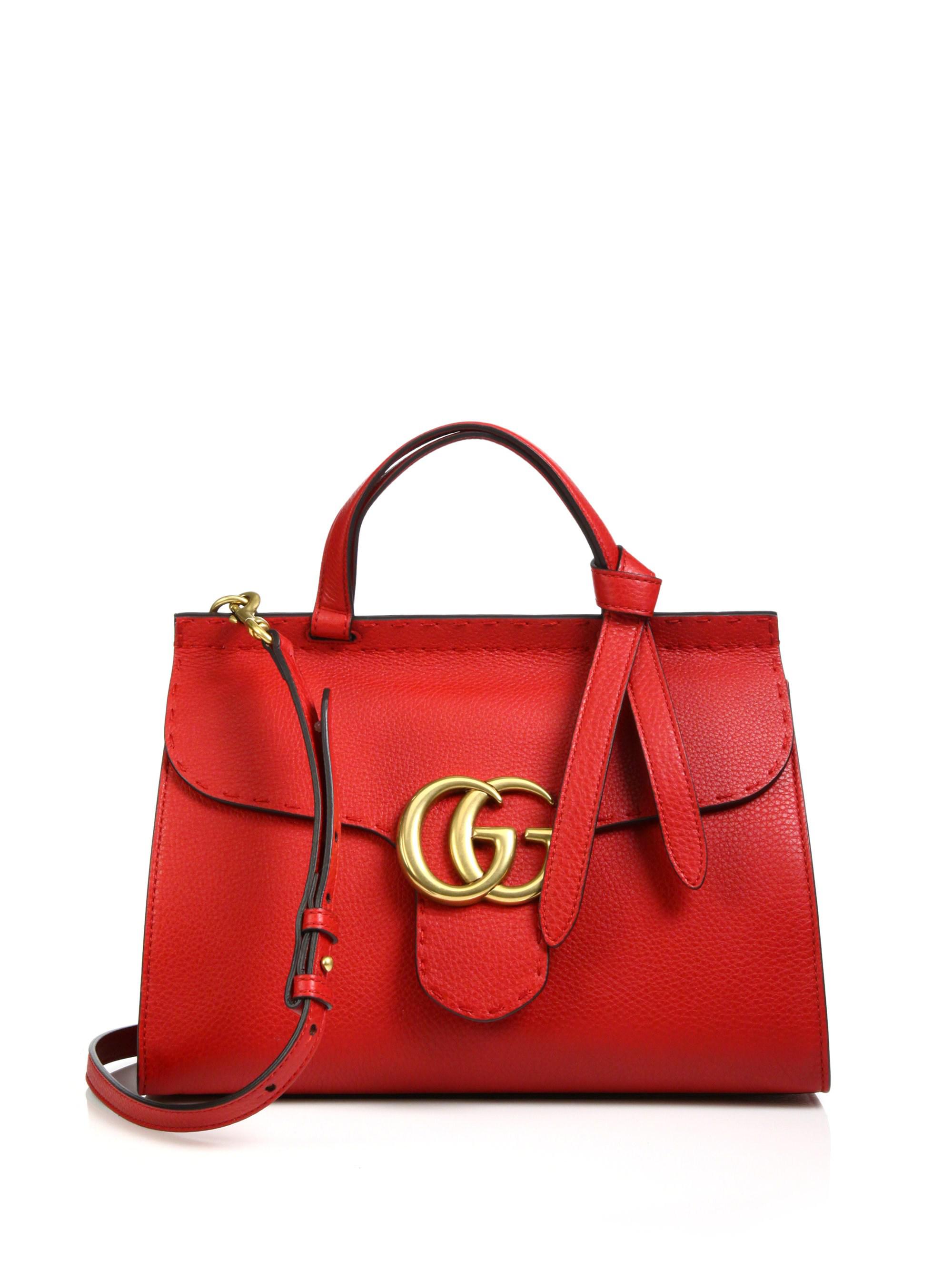 Gucci GG Marmont Leather Tophandle Bag in Red Lyst