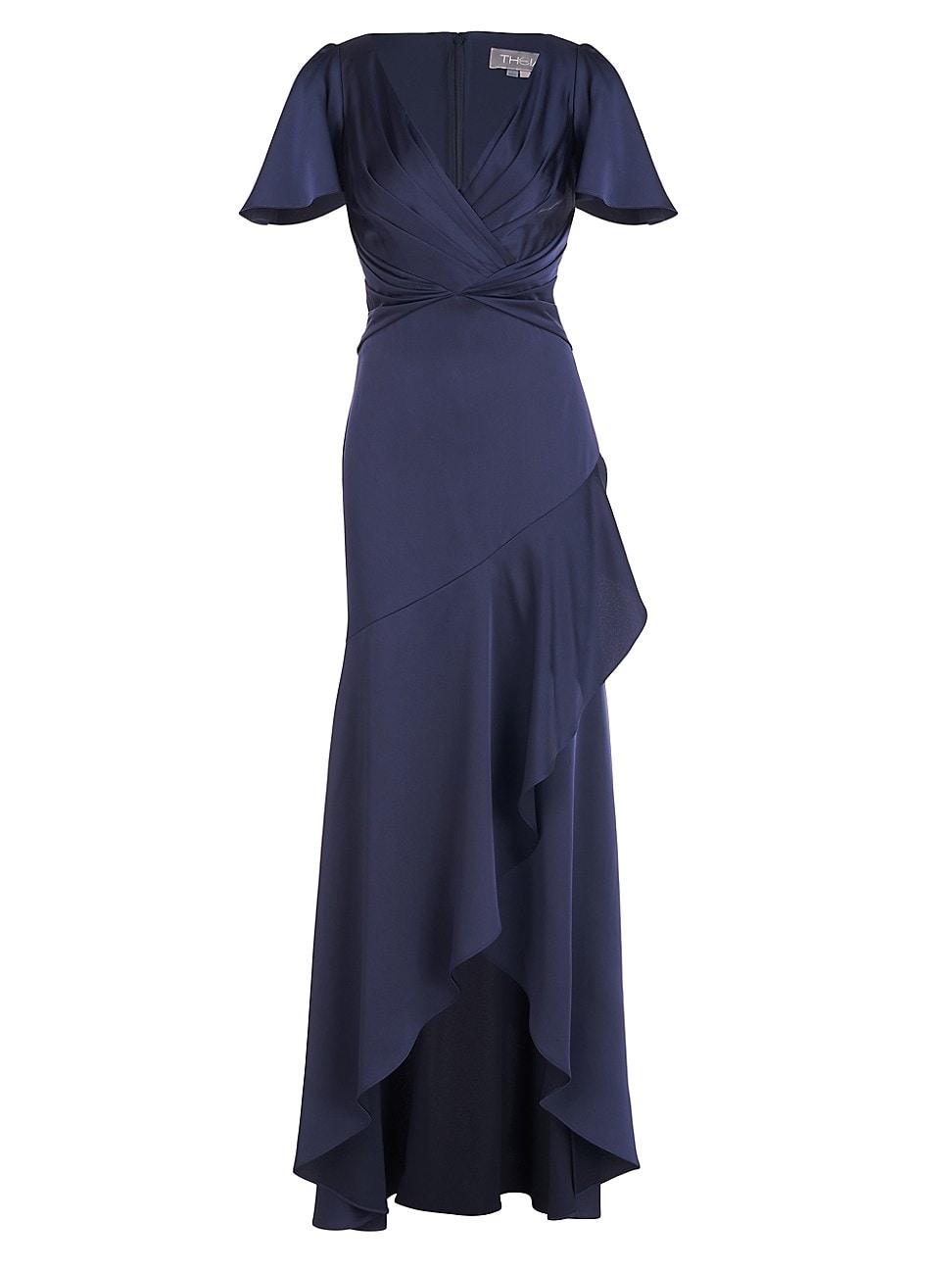 THEIA Valencia Flutter-sleeve Satin Gown in Blue | Lyst