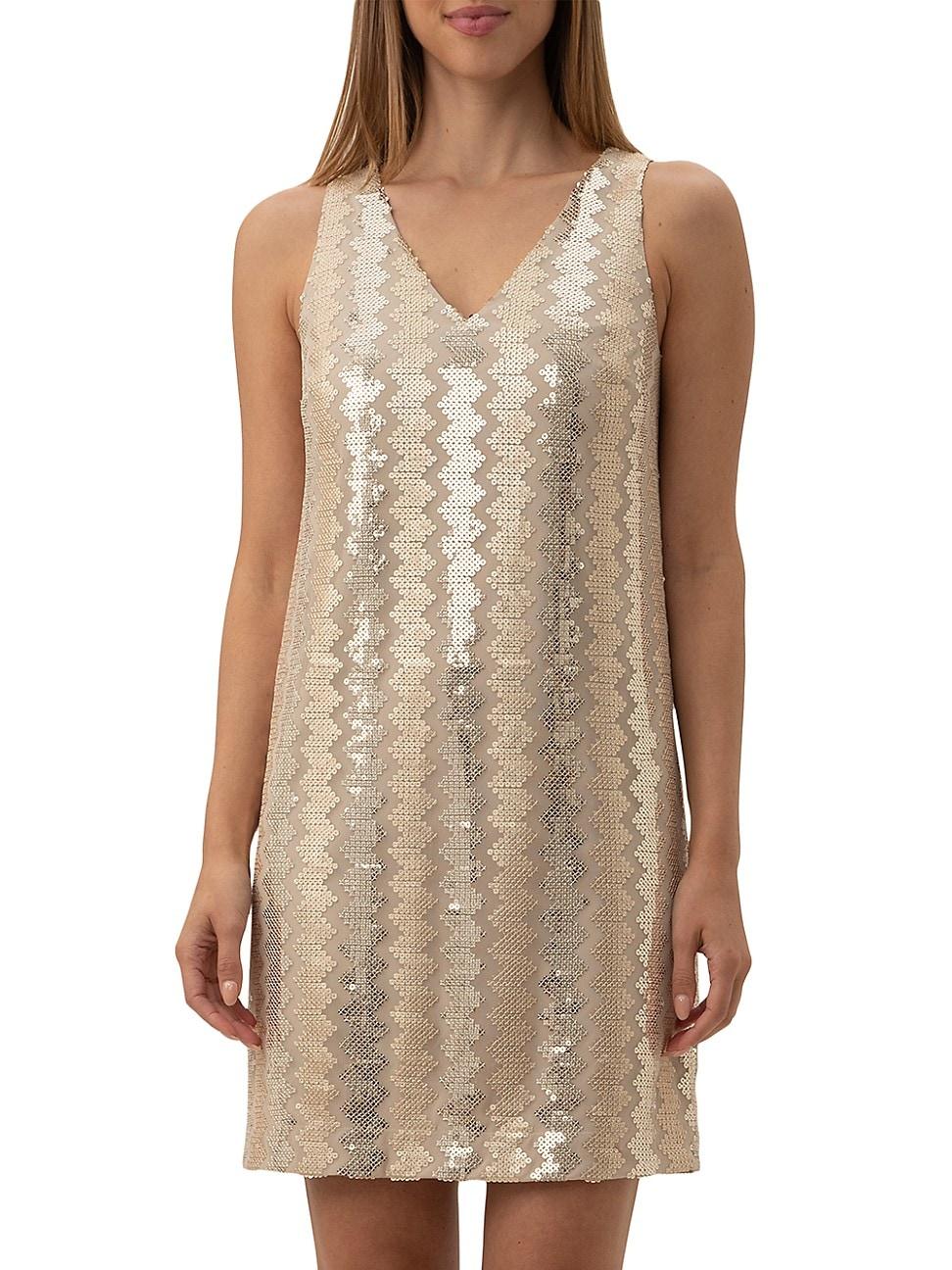 Trina Turk Glitterati Sequinembroidered Minidress in Natural Lyst