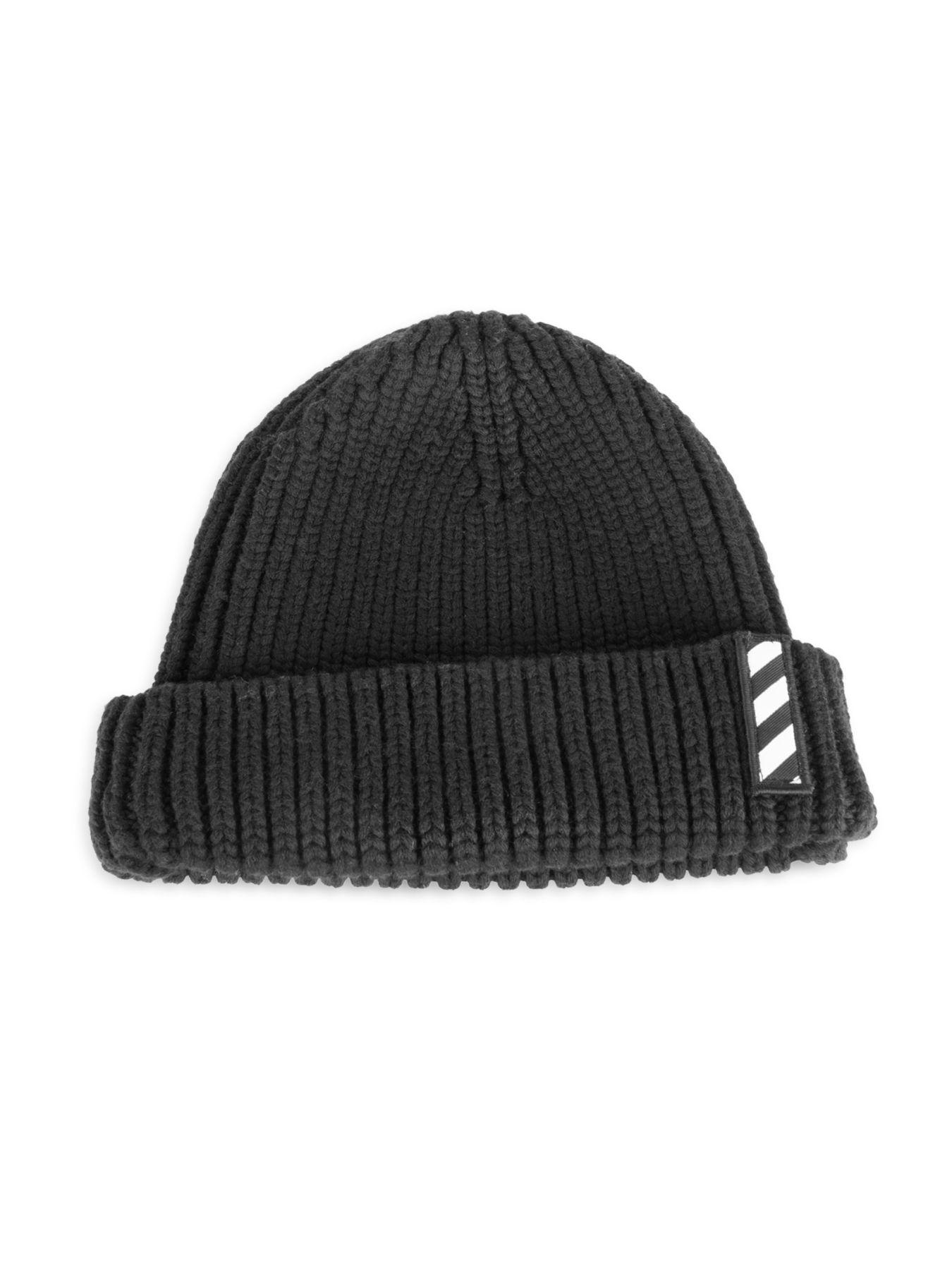 mosaik strategi Titicacasøen Off-White c/o Virgil Abloh Logo Patch Wool Beanie in Black for Men - Lyst