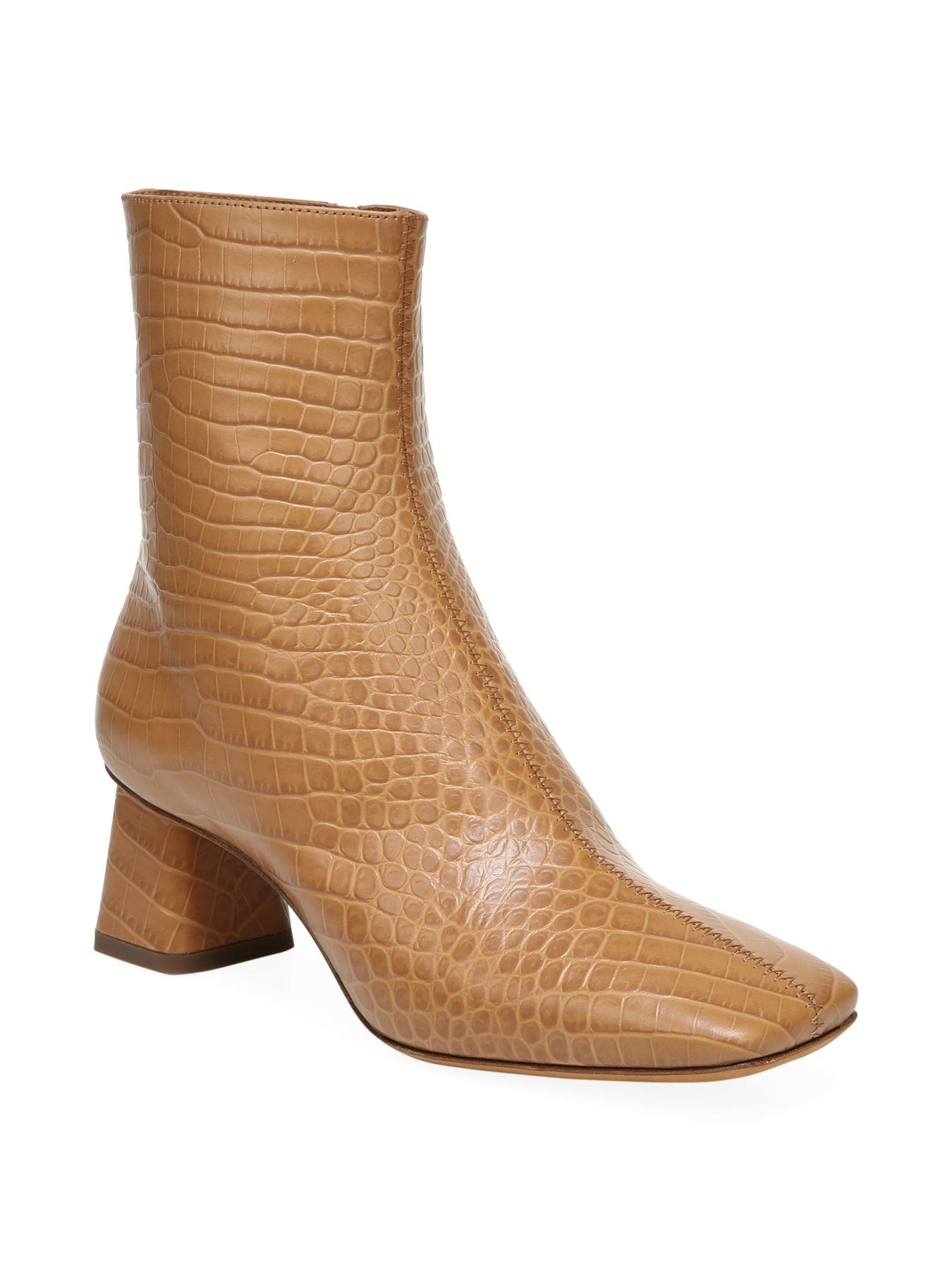 croc embossed square toe boots