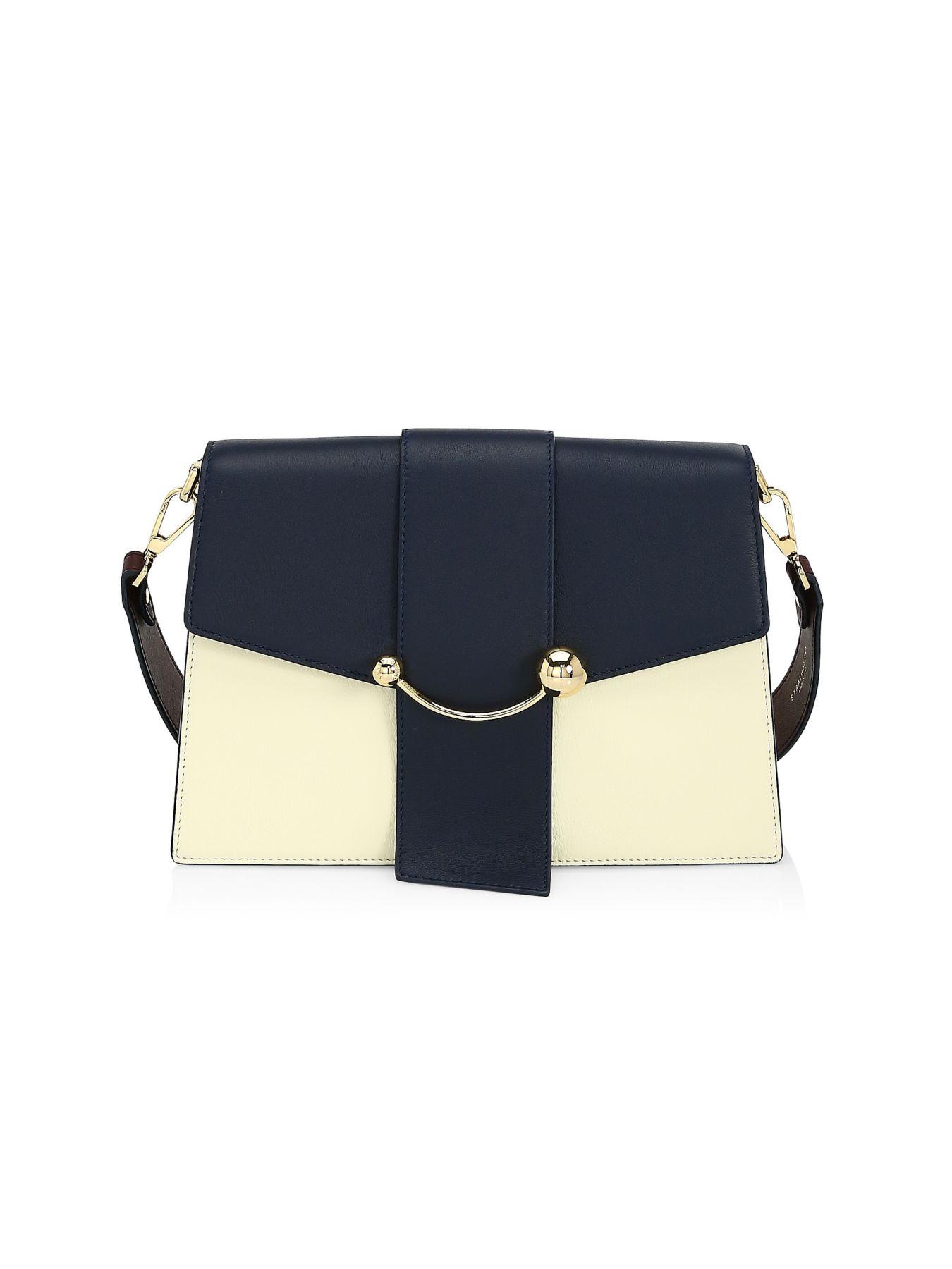 navy leather shoulder bag