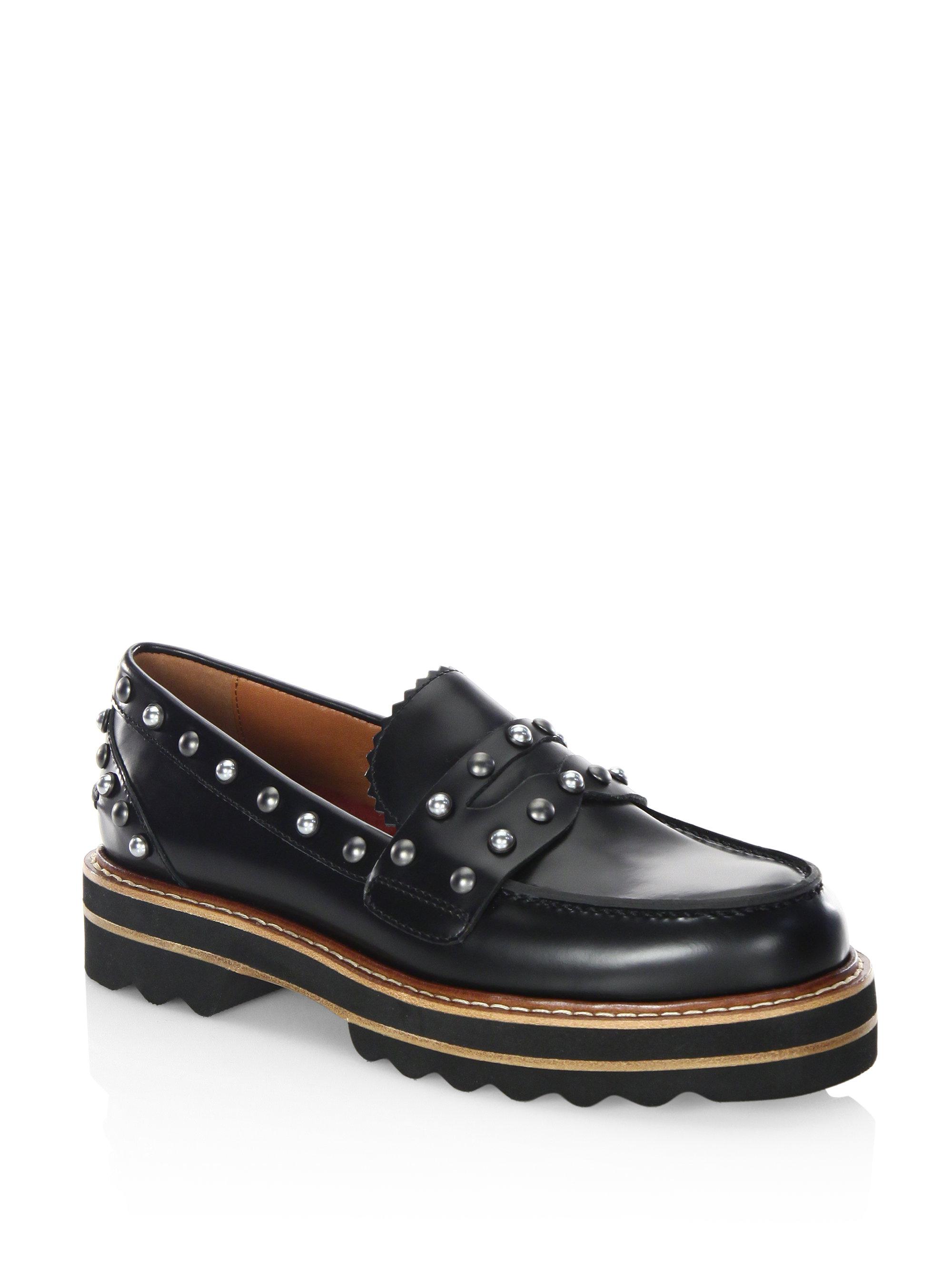 COACH Lenox Studded Leather & Shearling Platform Loafers in Black | Lyst