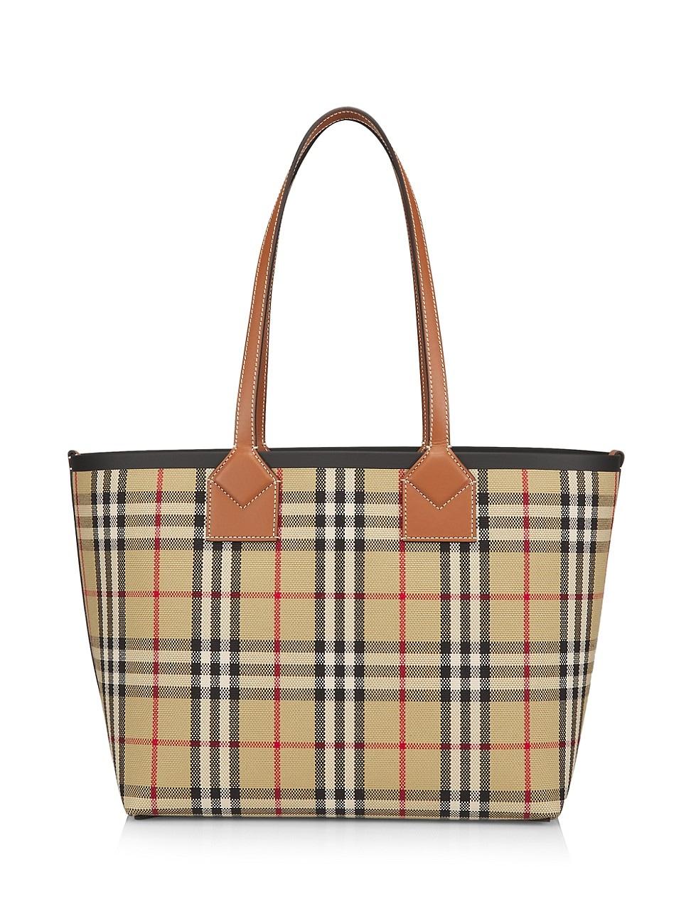 Burberry Small London Check Tote Bag in White | Lyst