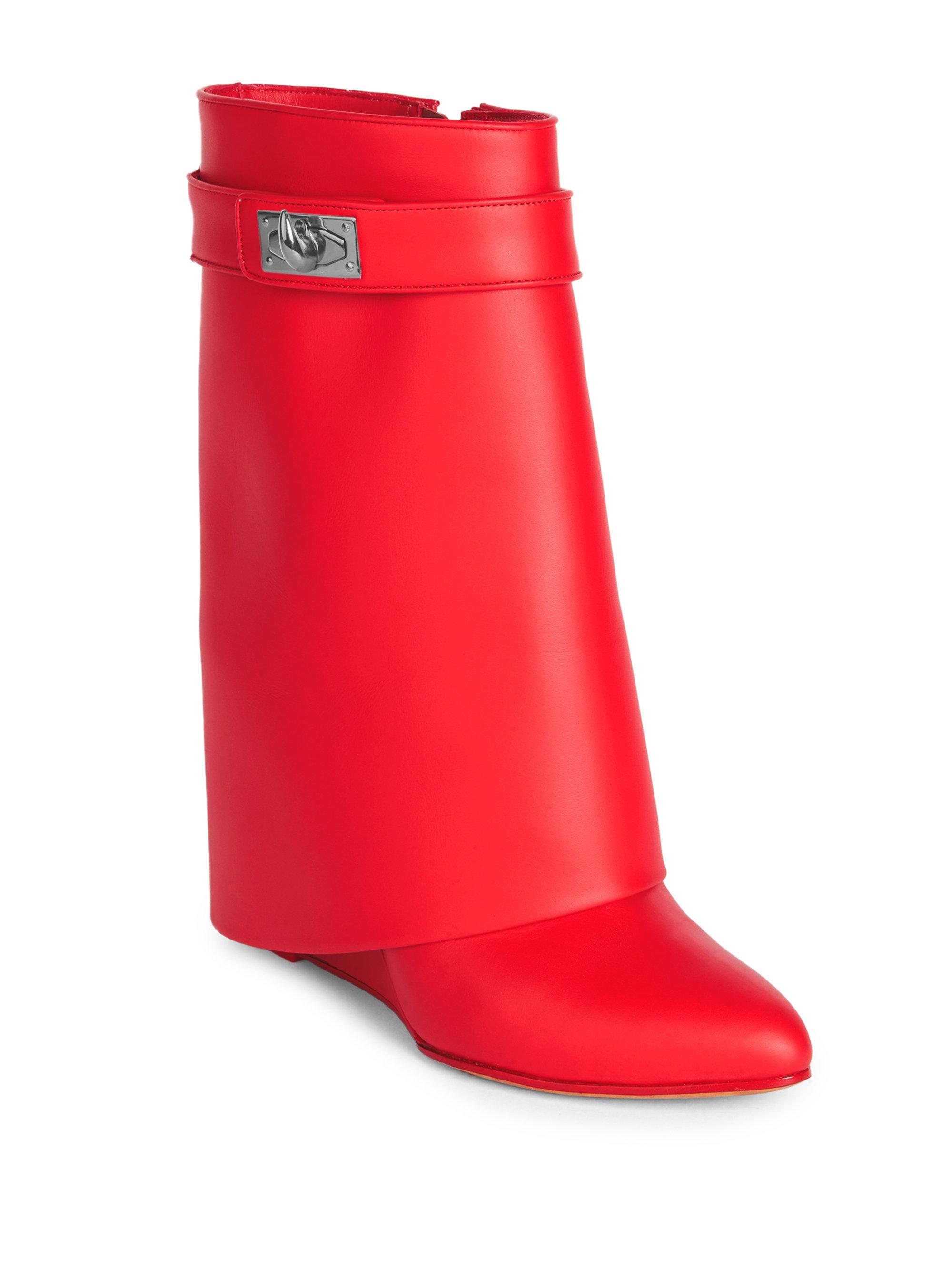 Givenchy Lock Leather Pants Mid-calf Wedge Boots in Red | Lyst