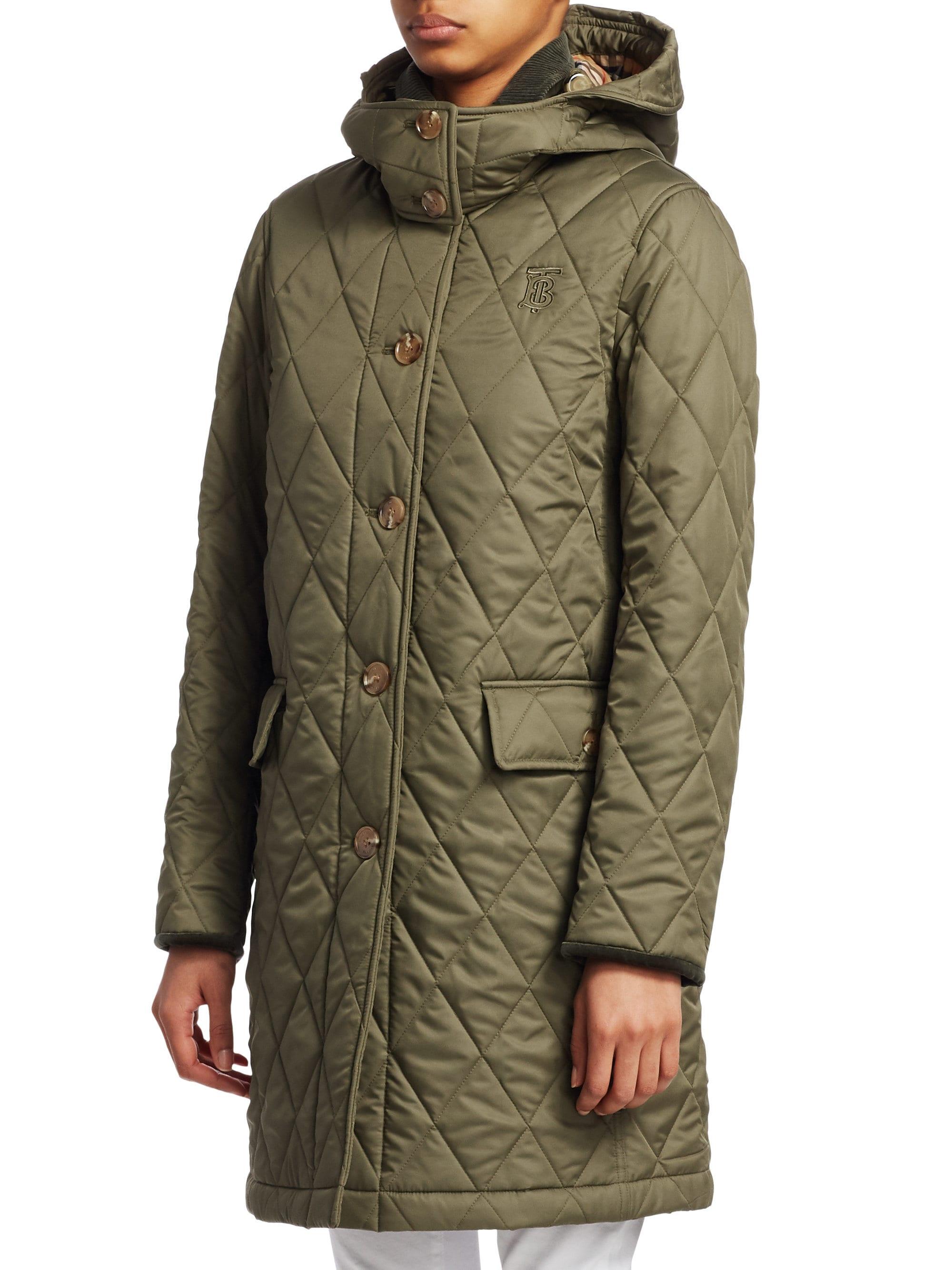 Burberry Dereham Quilted Single-breasted Coat in Green | Lyst