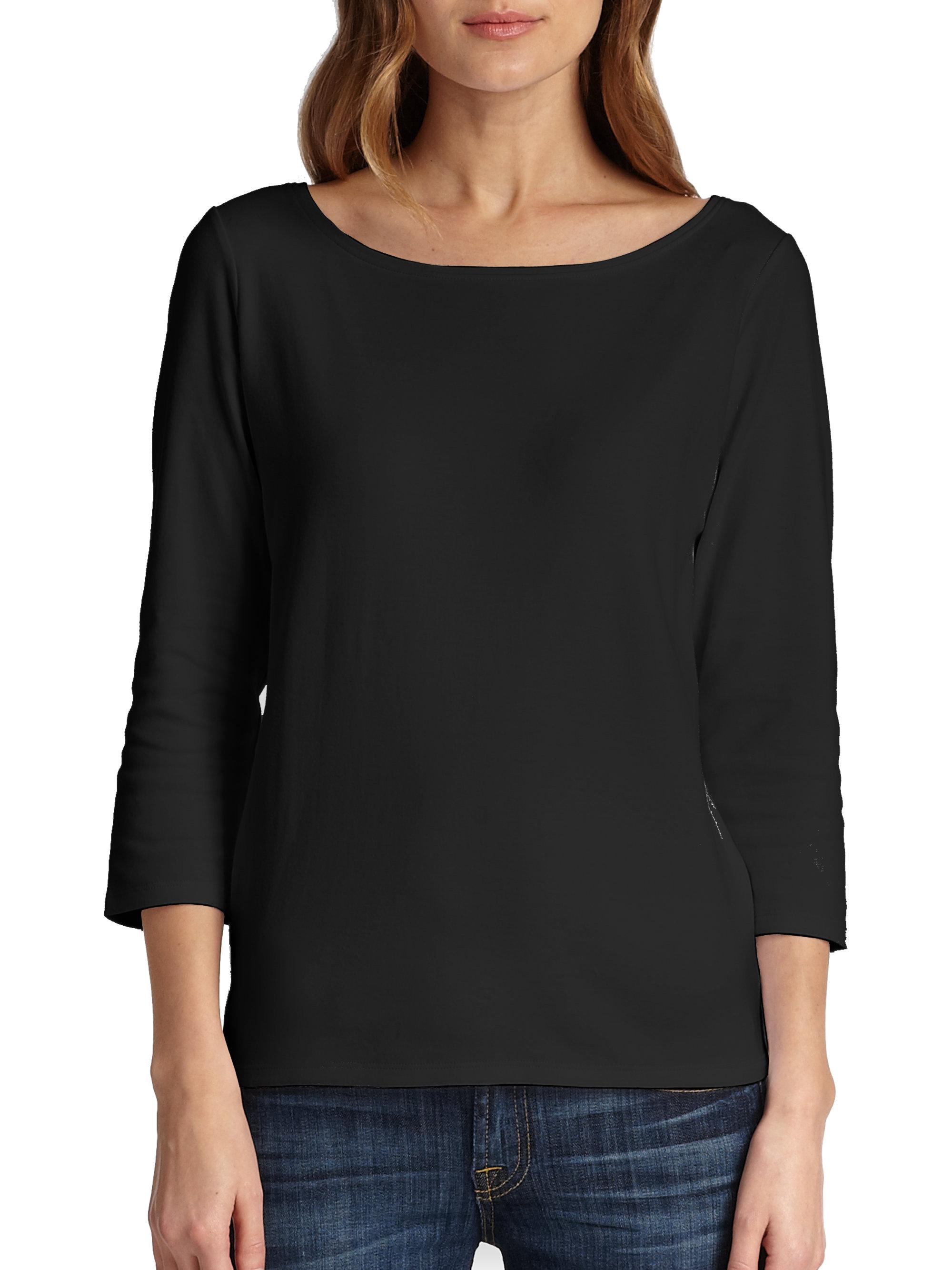Eileen Fisher Organic Cotton Ballet Neck Top in Black Lyst