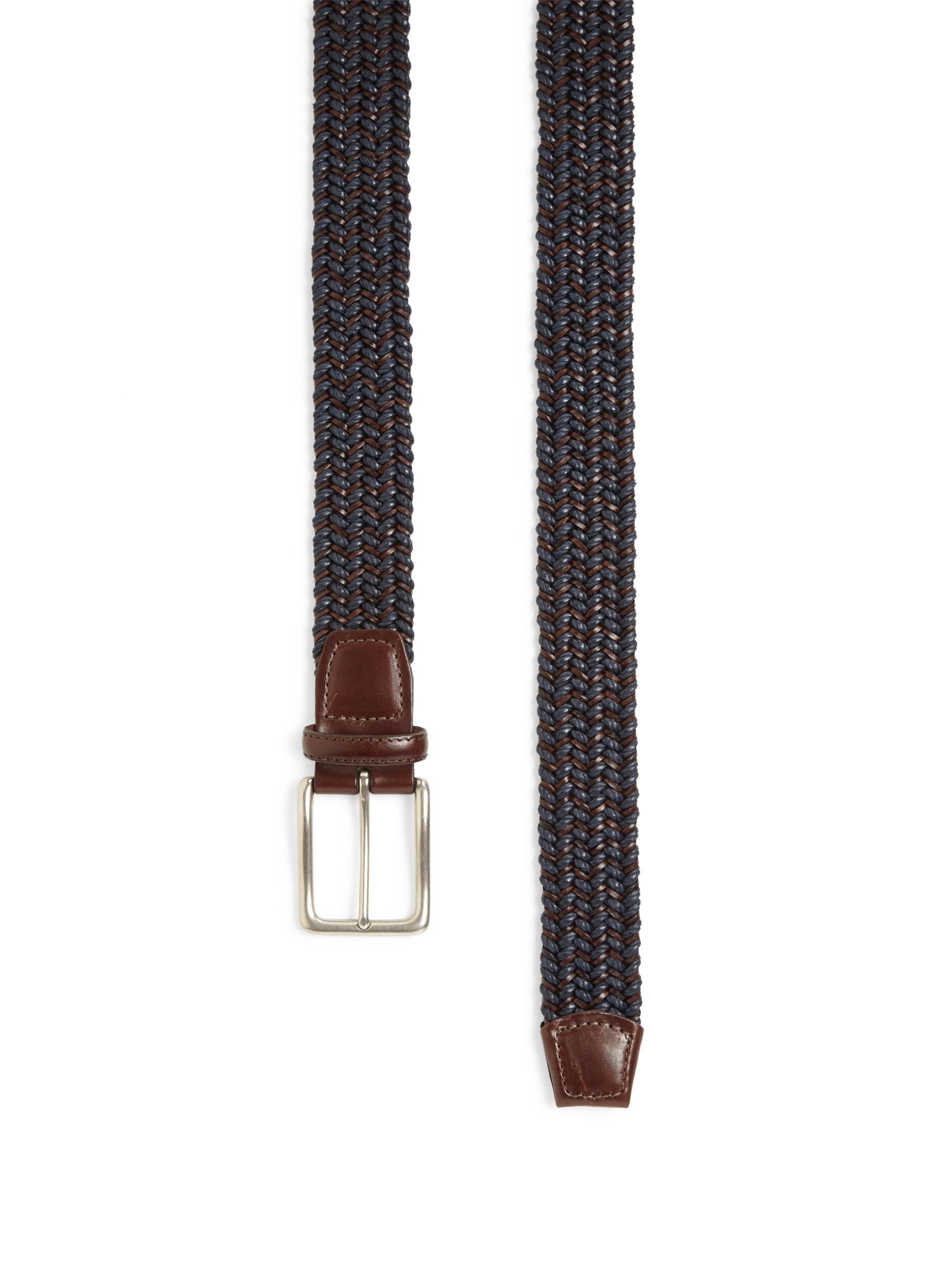 Saks Fifth Avenue Braided Leather Belt in Navy (Blue) for Men - Lyst