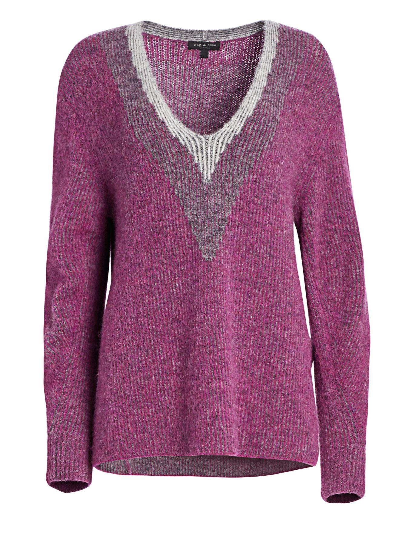 Rag & Bone Wool Jonie V-neck Sweater in Magenta (Purple) - Lyst