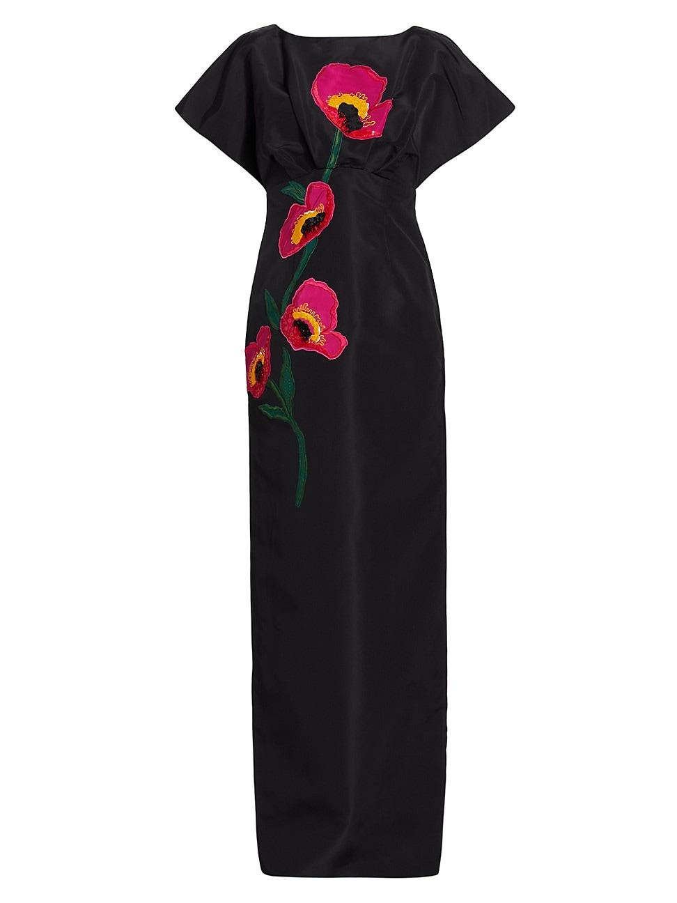 Carolina Herrera Embroidered Silk Column Gown in Black | Lyst