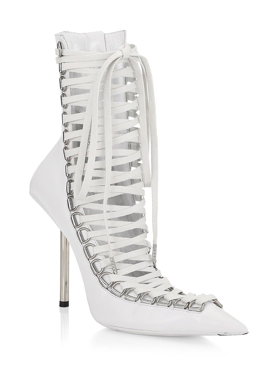 Balenciaga Corset Stiletto Leather Booties in White | Lyst