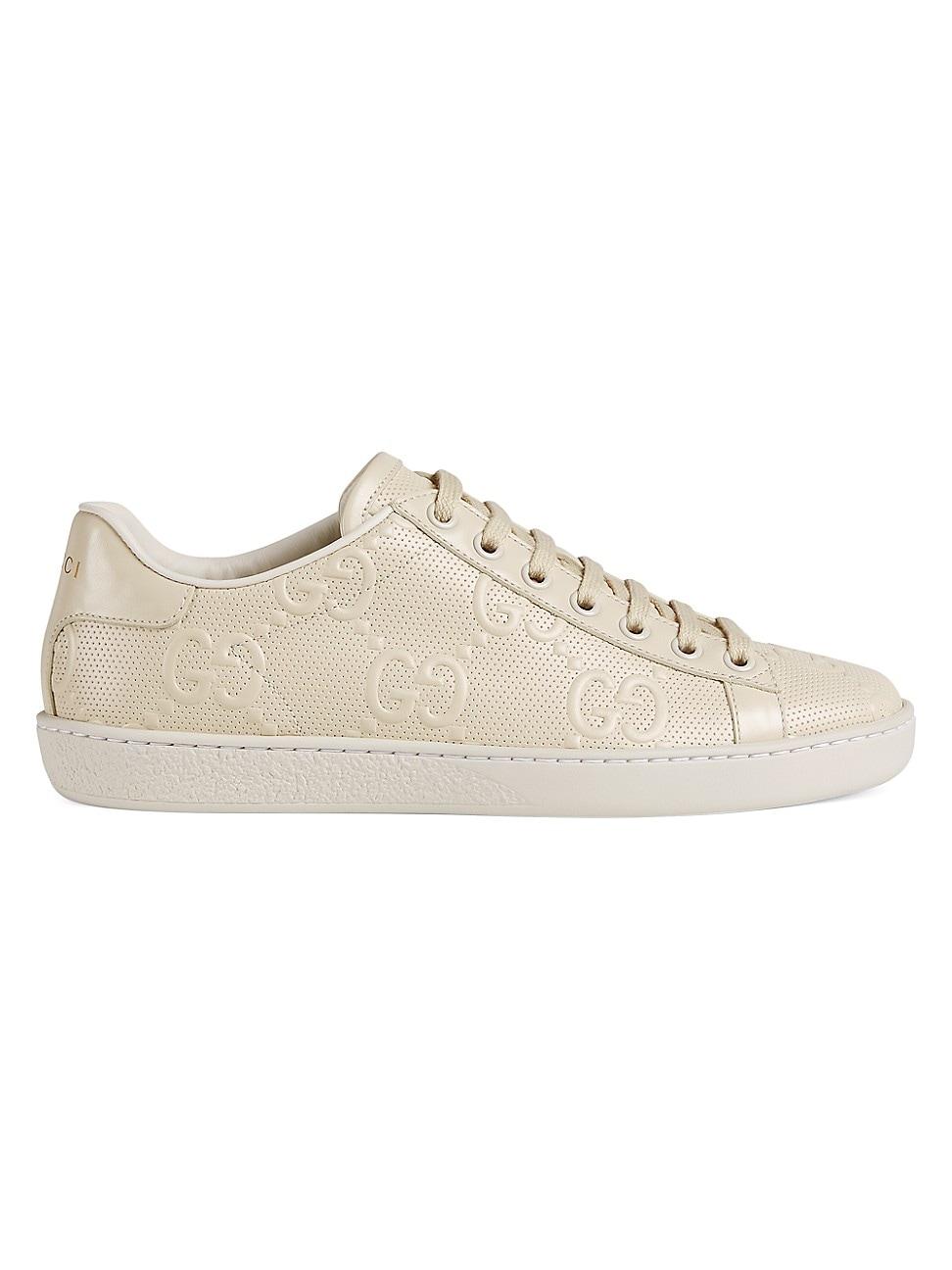 Gucci White Leather Embossed Python Trim Web Detail Embellishment Ace Low  Top Sneakers Size 40 Gucci