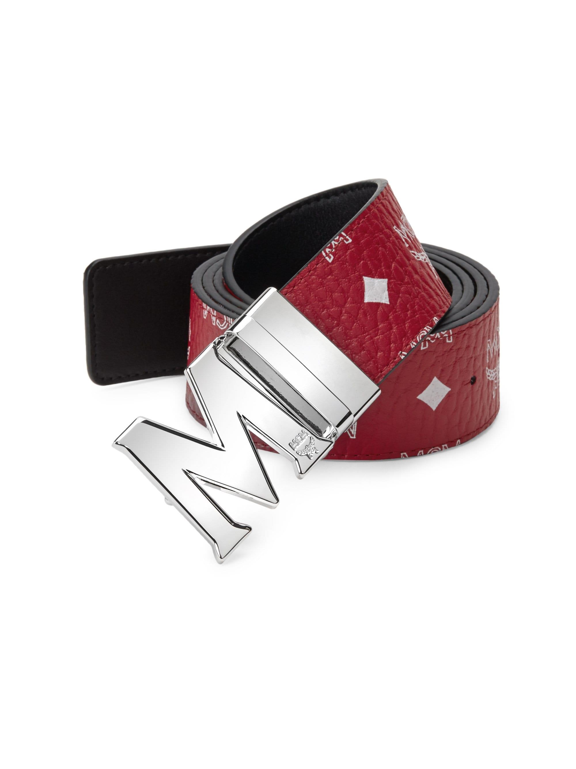 black and red mcm belt