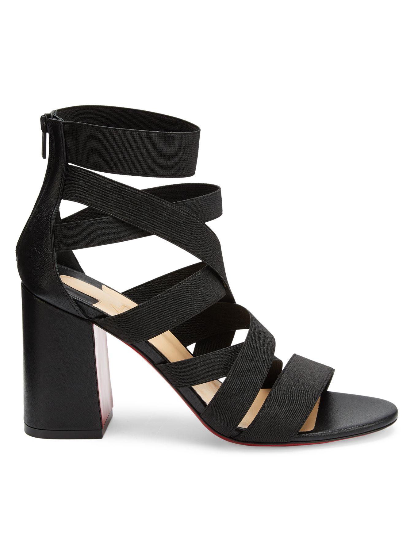 block heel strappy leather sandals