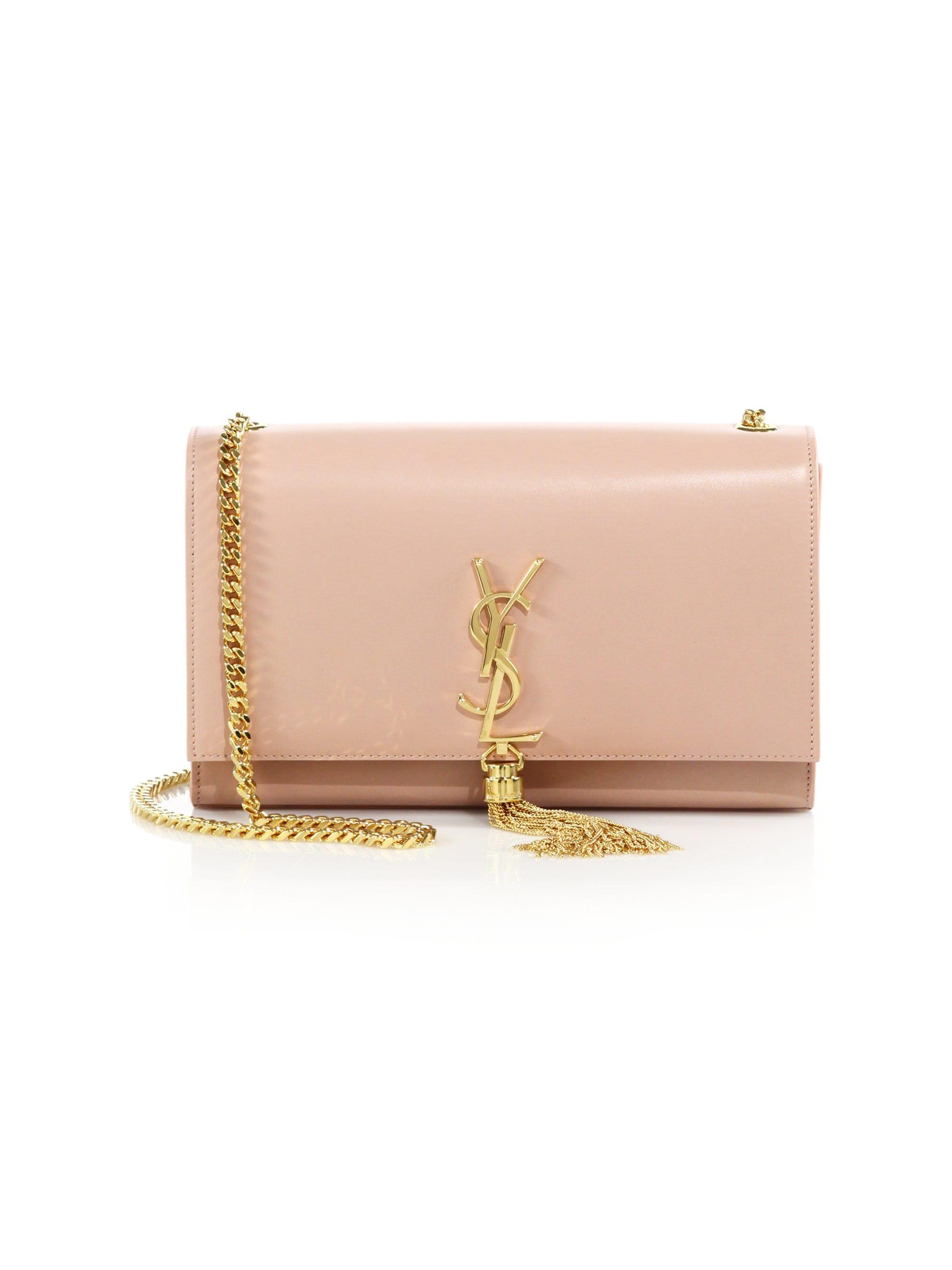 Saint Laurent Medium Kate Raffia Shoulder Bag in Pink Glo