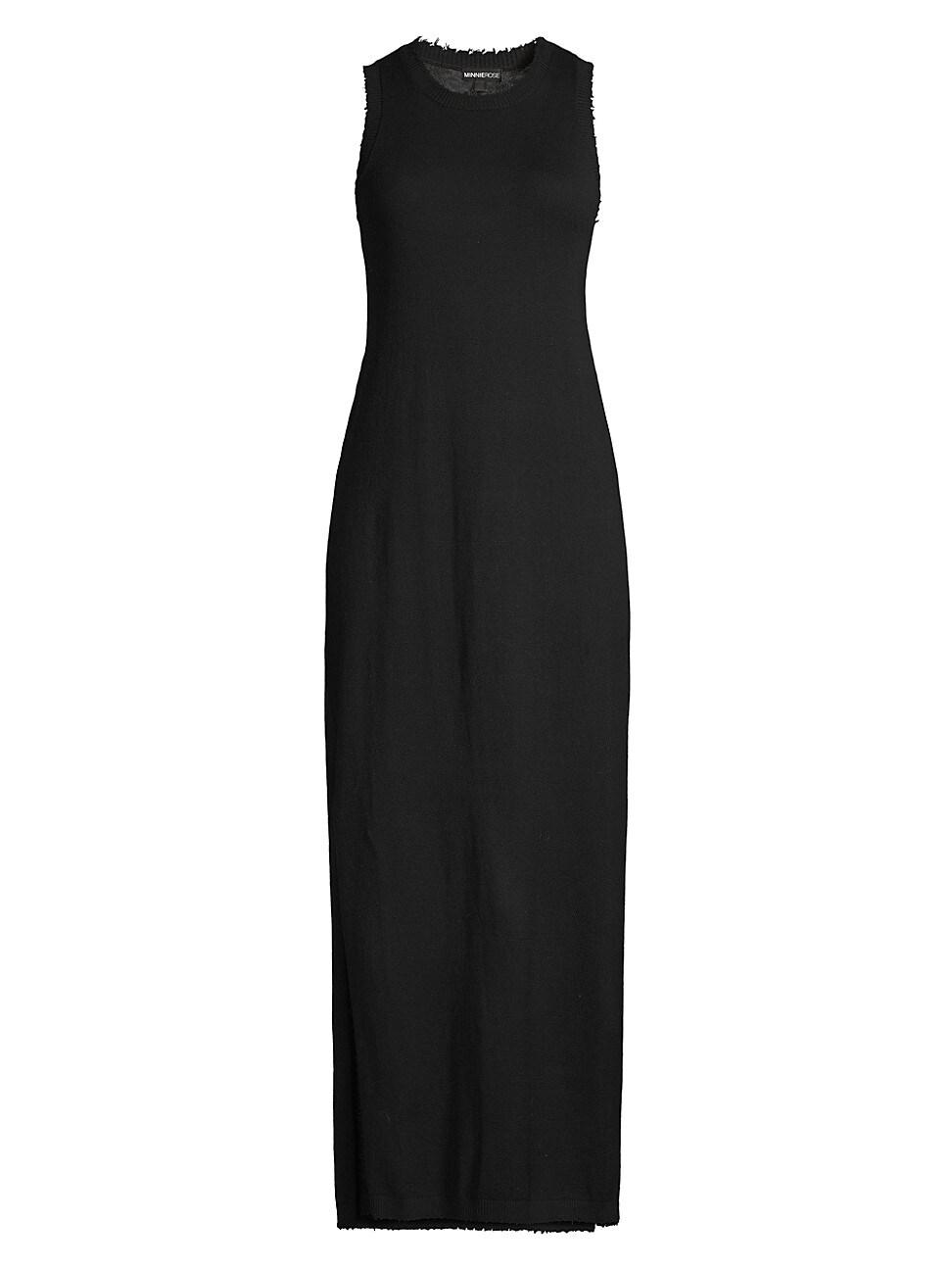Minnie Rose Frayed-edge Maxi-dress in Black | Lyst