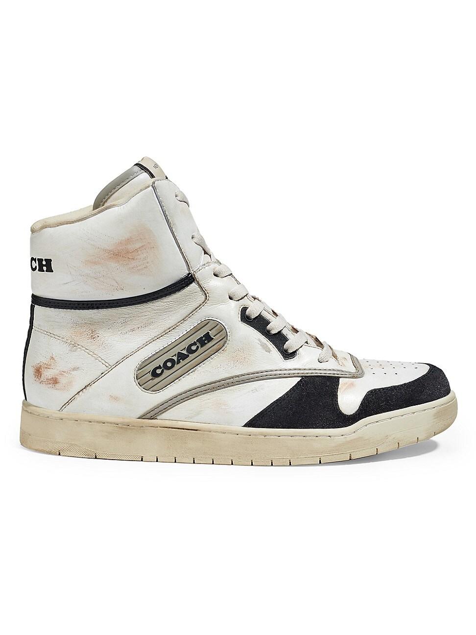 COACH Distressed Leather High-top Sneakers in Natural for Men | Lyst