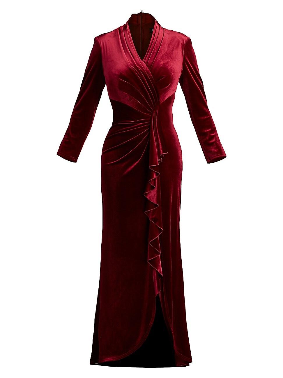 Tadashi Shoji Velvet Ruffle-front Gown in Red | Lyst